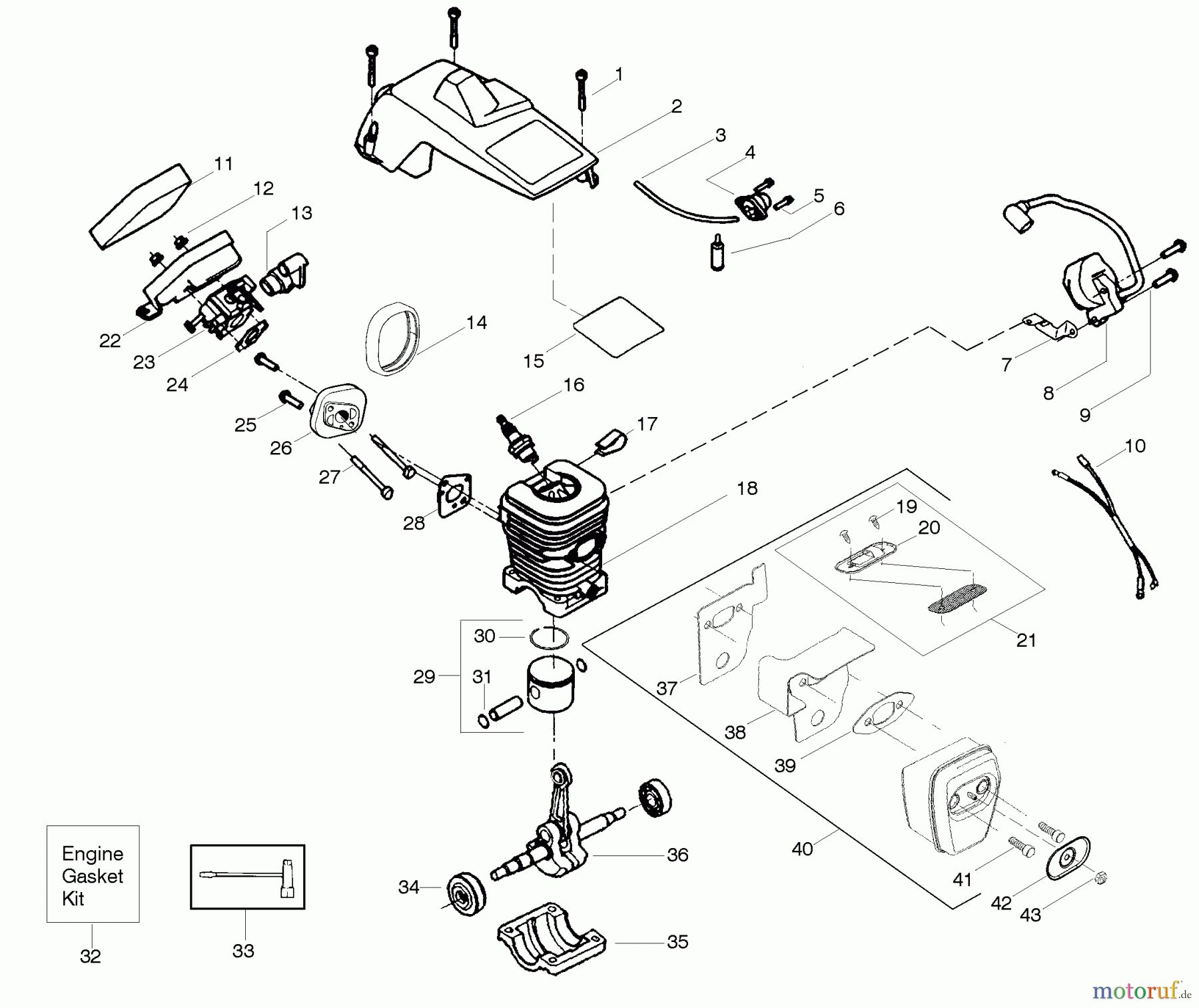Poulan / Weed Eater Motorsägen 222 (PP222) - Poulan Pro Chainsaw Engine