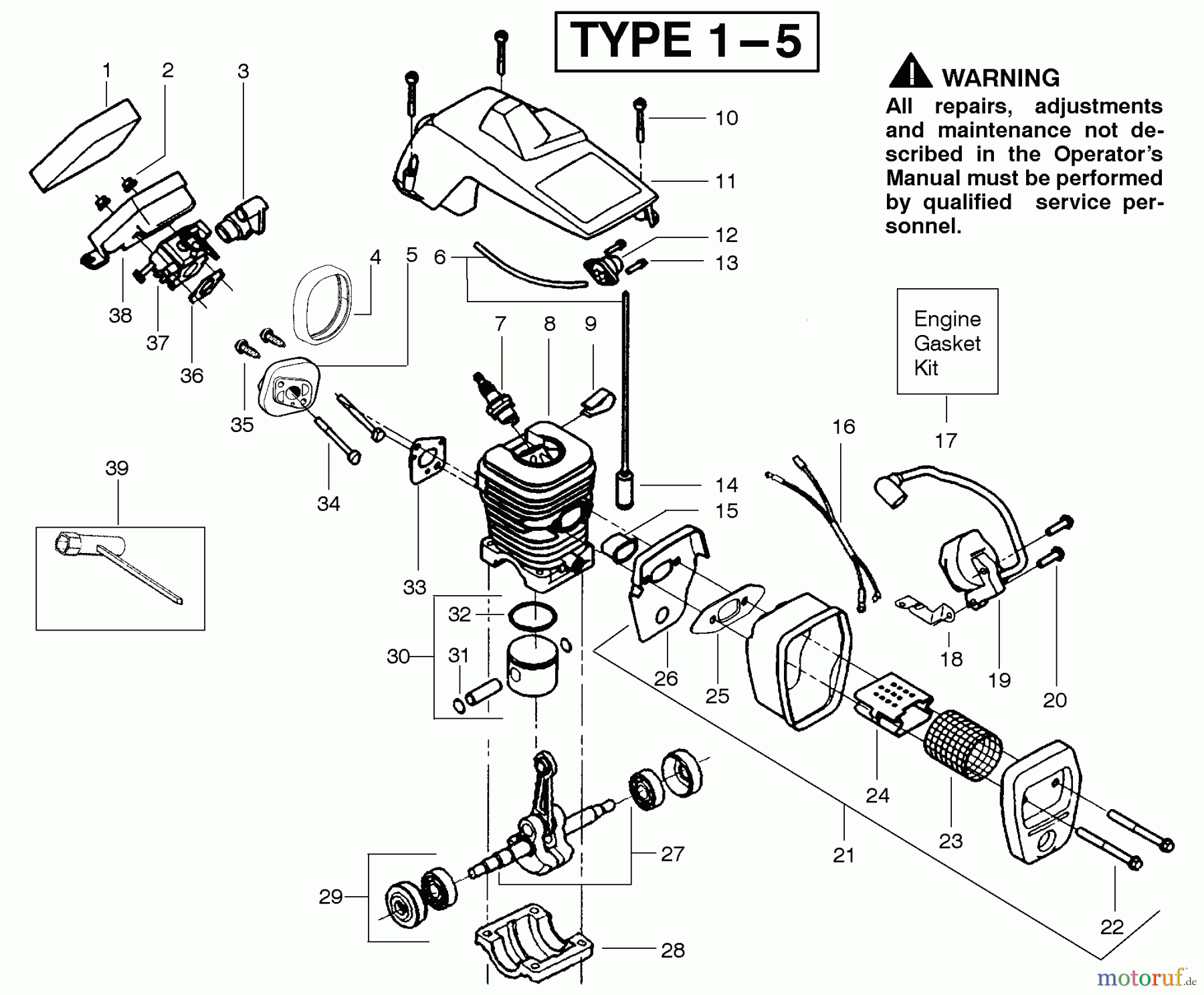 Poulan / Weed Eater Motorsägen 2175 (Type 3) - Poulan Wildthing Chainsaw Engine Assembly Type 1-5