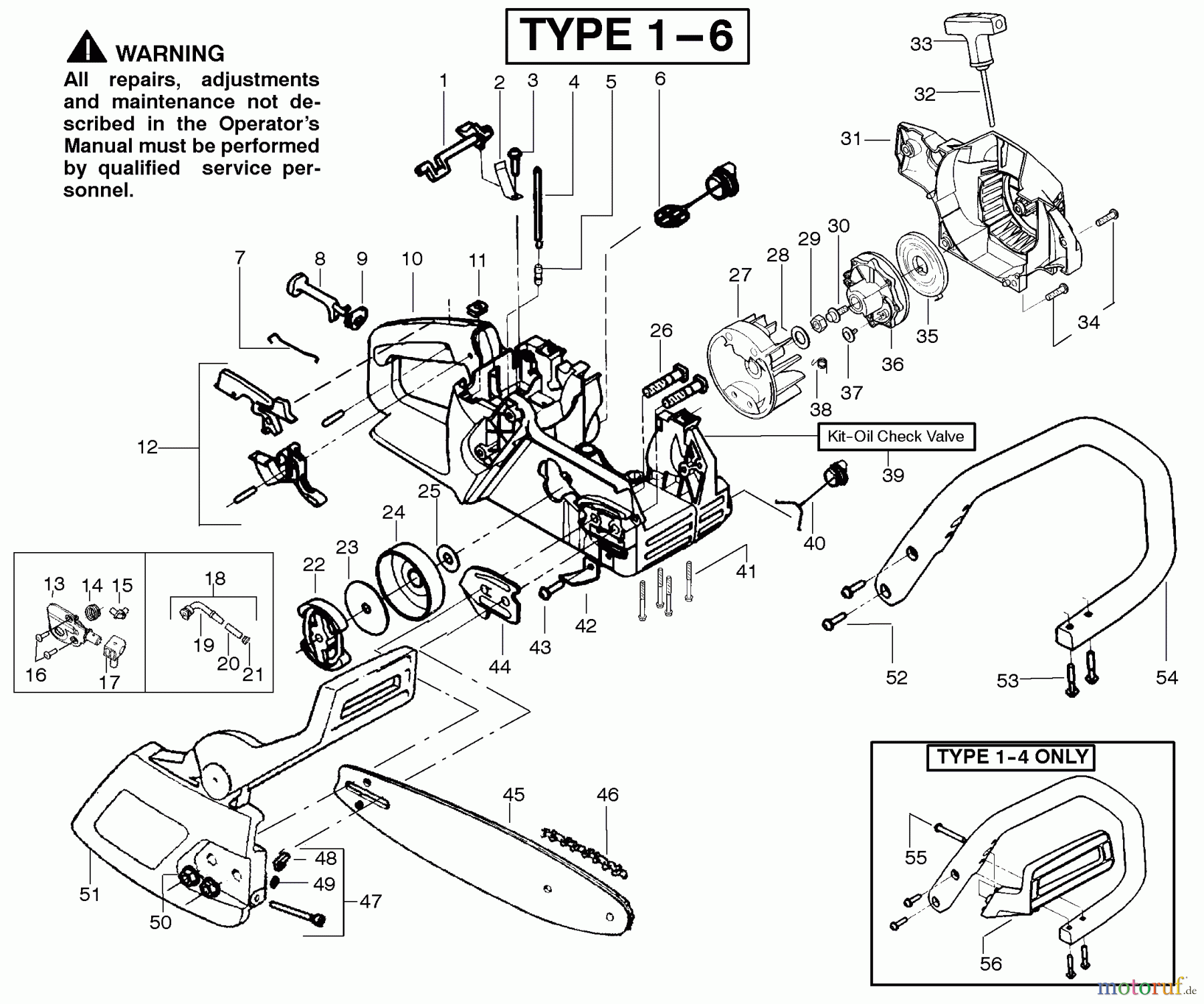 Poulan / Weed Eater Motorsägen 2050 (Type 1) - Poulan Pioneer Chainsaw Handle, Chassis & Bar Assembly Type 1-6