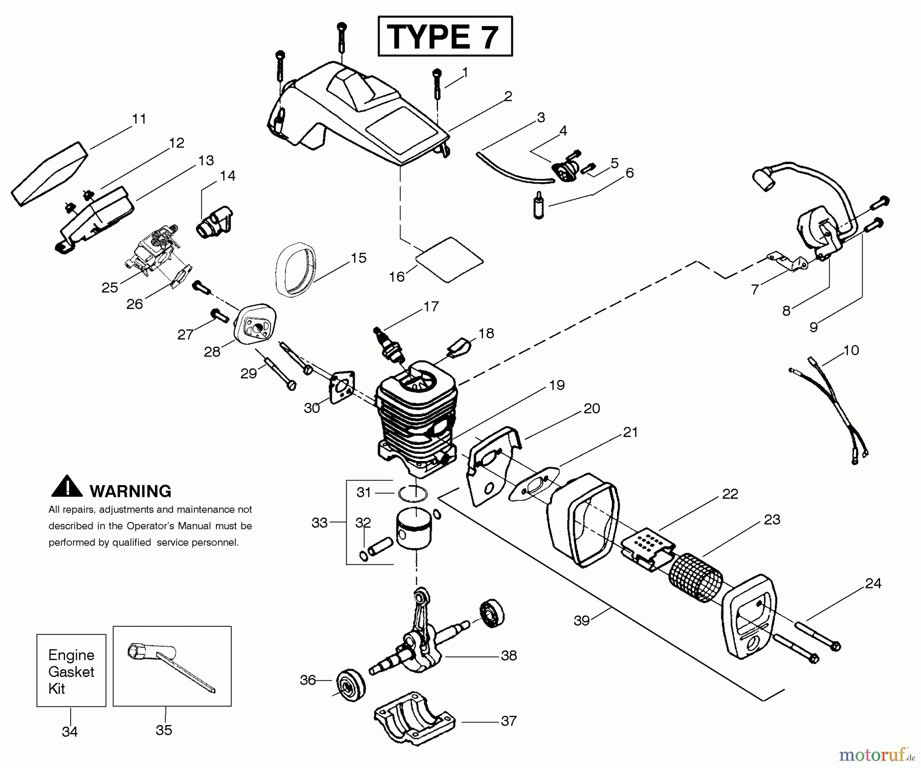 Poulan / Weed Eater Motorsägen 2150 (Type 7) - Poulan Woodshark / Woodsman Chainsaw Engine Assembly Type 7