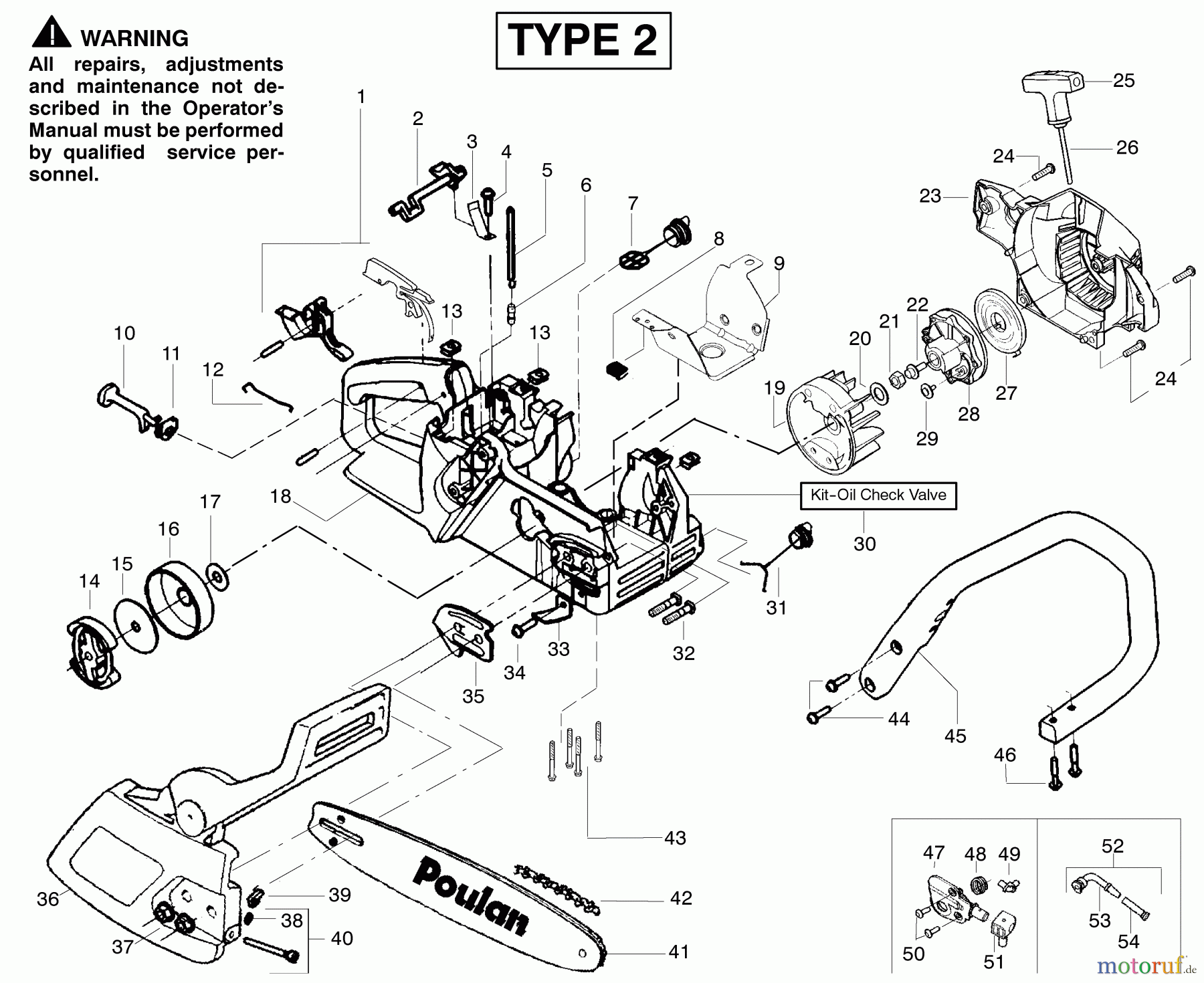 Poulan / Weed Eater Motorsägen 2375LE (Type 2) - Poulan Wildthing Chainsaw Handle, Chassis & Bar Assembly Type 2