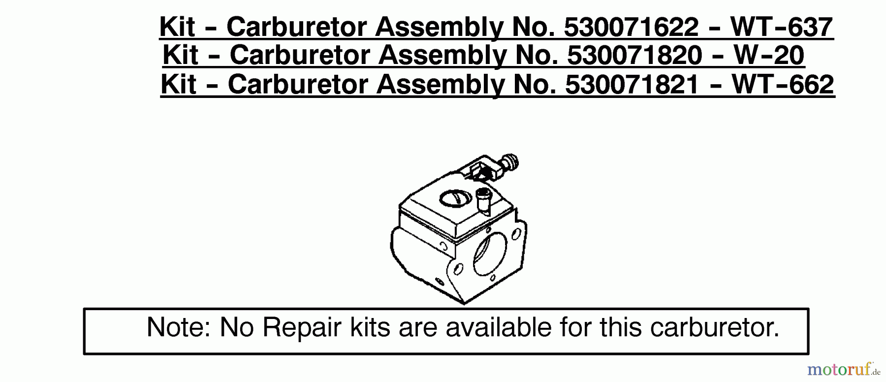 Poulan / Weed Eater Motorsägen 2375LE (Type 2) - Poulan Wildthing Chainsaw Kit - Carburetor Assembly 530071622/530071820/53007182
