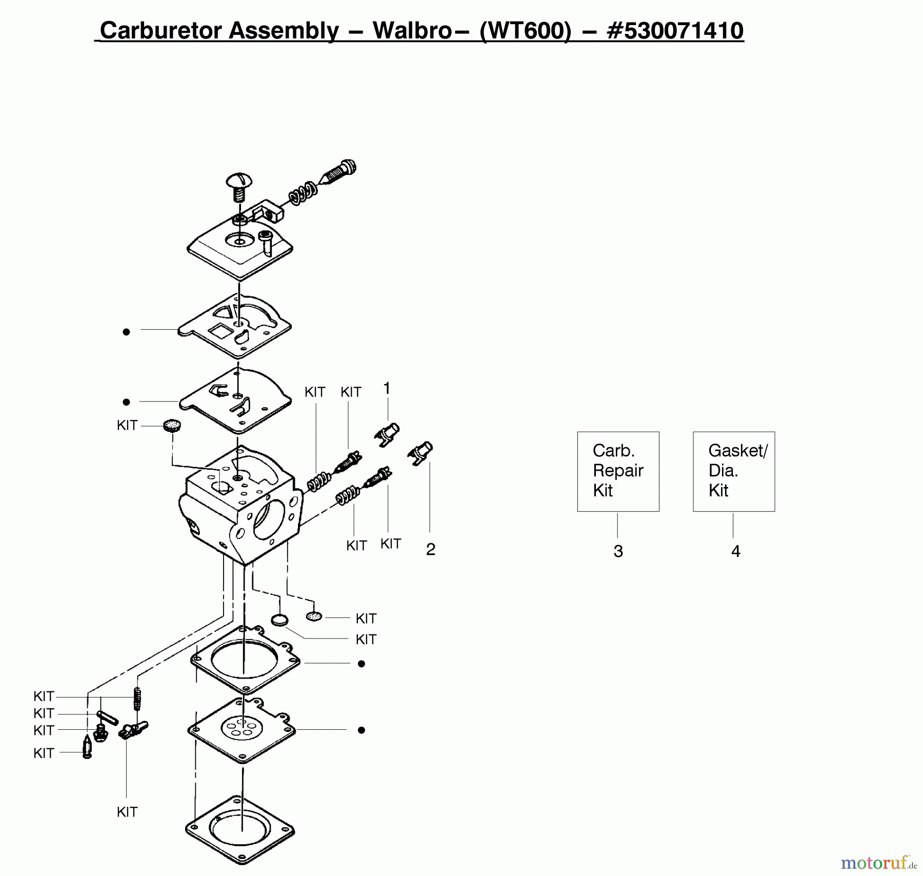 Poulan / Weed Eater Motorsägen 2375LE (Type 1) - Poulan Wildthing Chainsaw Kit - Carburetor Assembly (Walbro) (WT600) 530071410