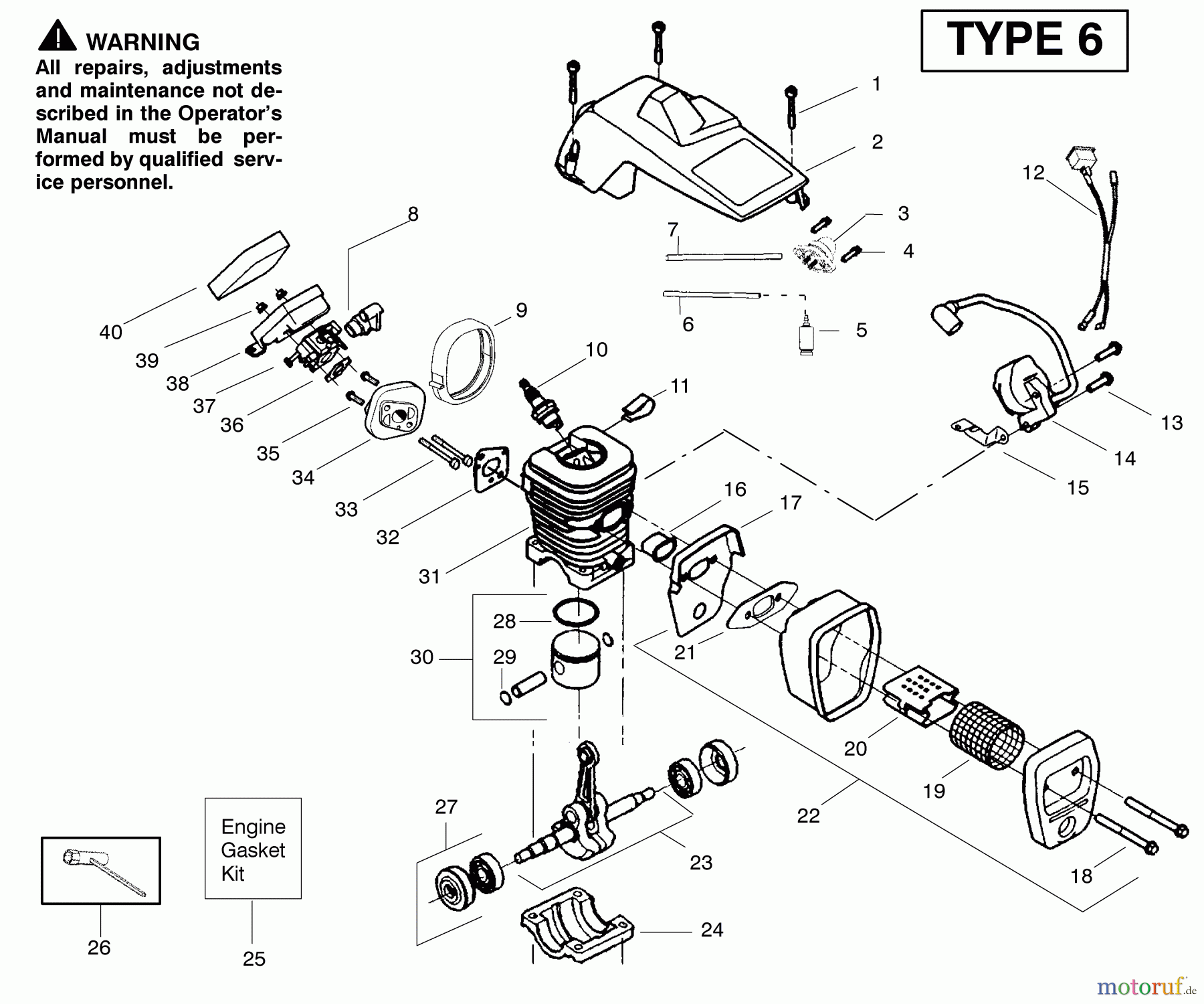 Poulan / Weed Eater Motorsägen 2250 (Type 6) - Poulan Woodmaster Chainsaw Engine Assembly Type 6