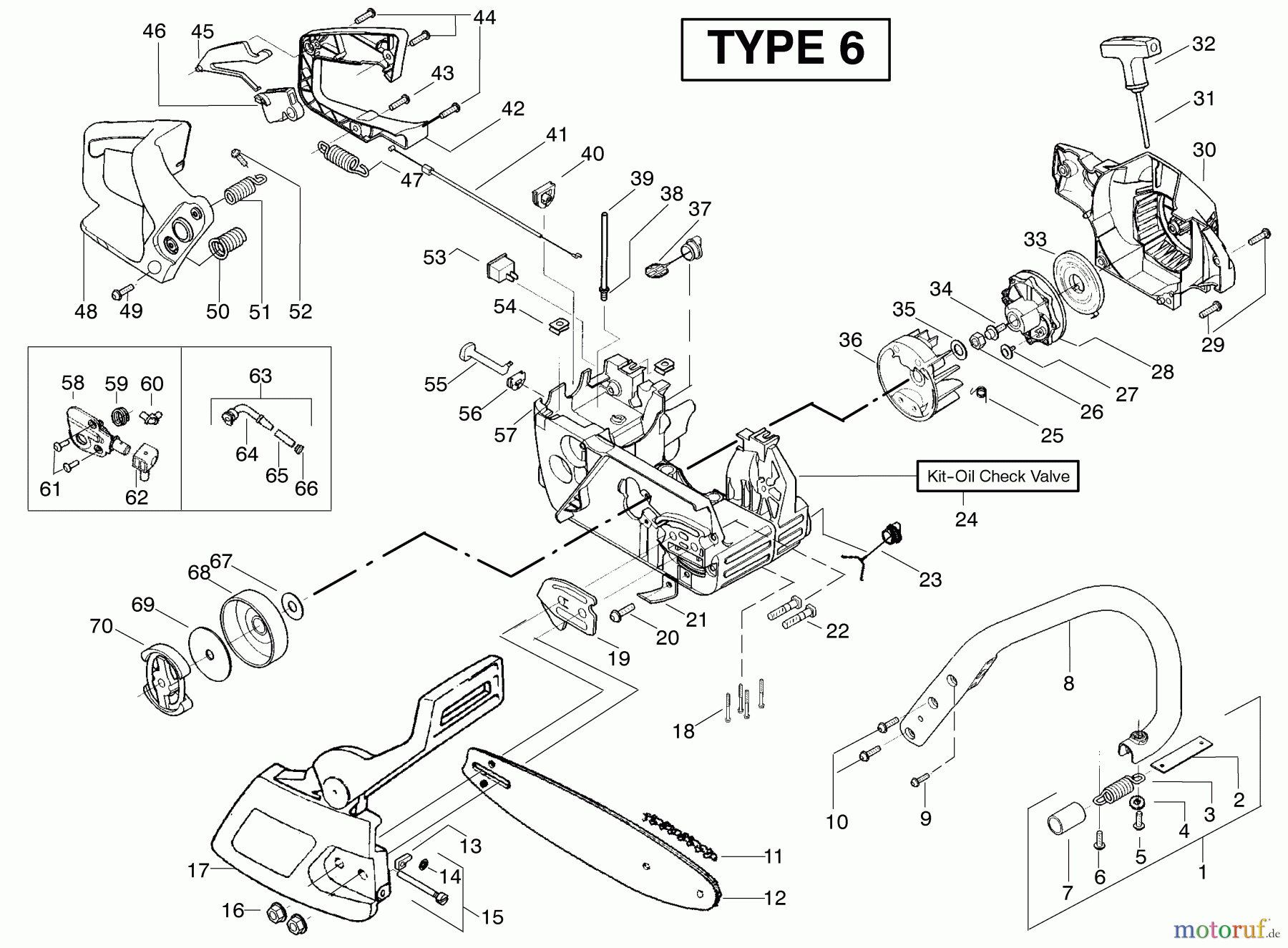 Poulan / Weed Eater Motorsägen 2450 (Type 6) - Poulan Woodmaster Chainsaw Handle, Chassis & Bar Assembly Type 6
