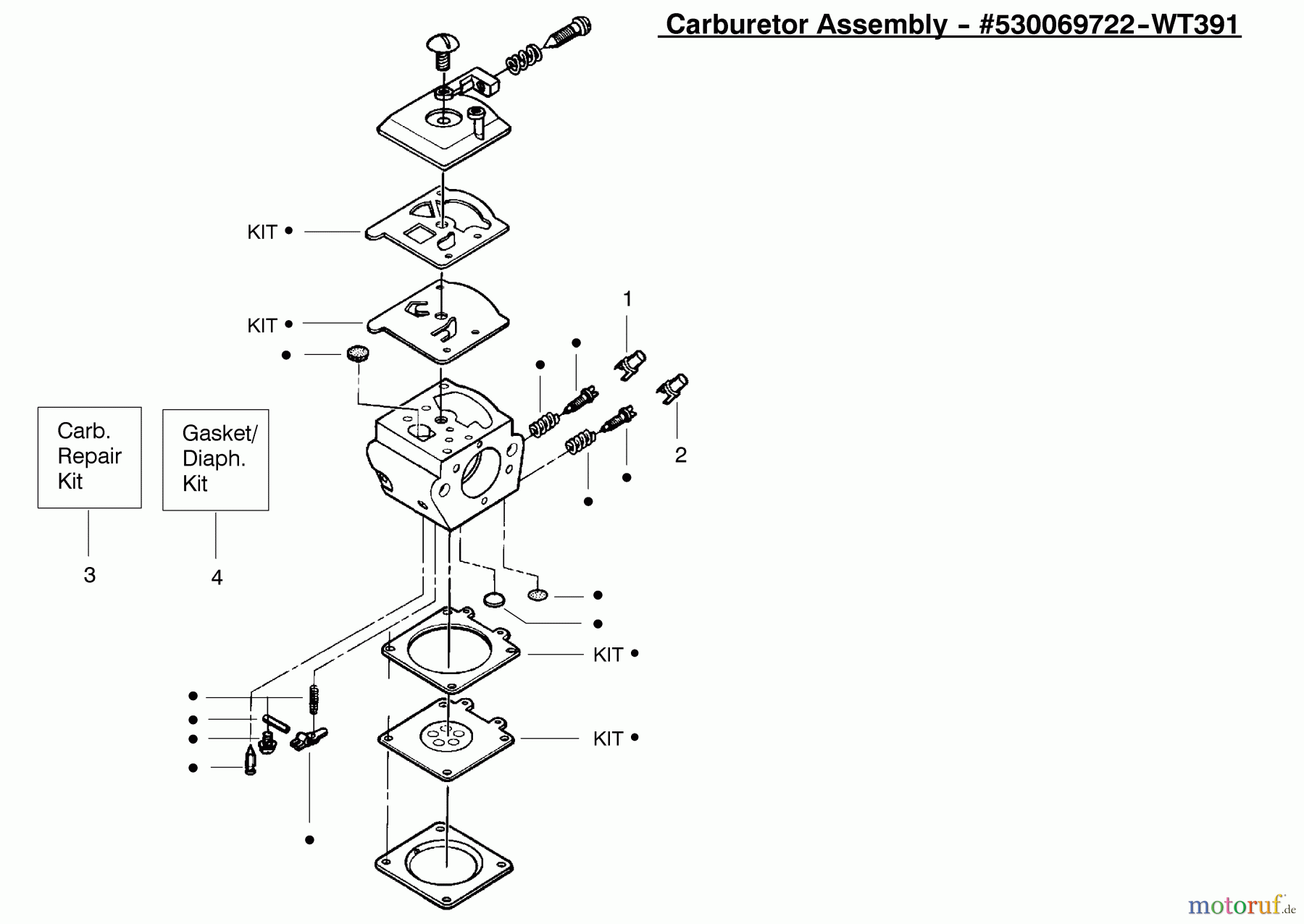 Poulan / Weed Eater Motorsägen 2250 (Type 2) - Poulan Woodmaster Chainsaw Carburetor Assembly (WT391) 530069722