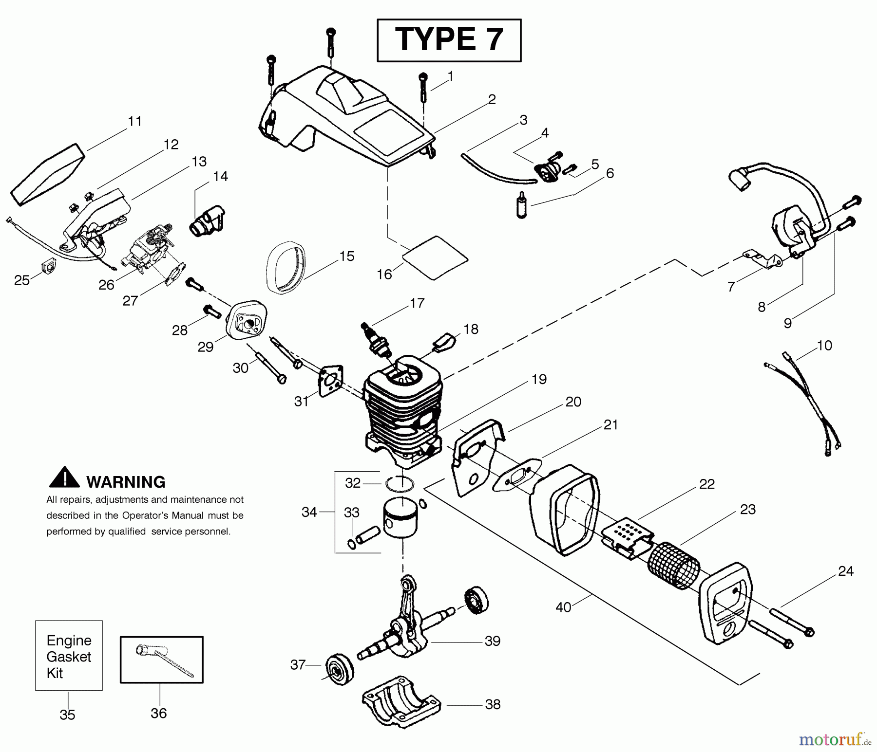 Poulan / Weed Eater Motorsägen 2450 (Type 7) - Poulan Woodmaster Chainsaw Engine Assembly Type 7