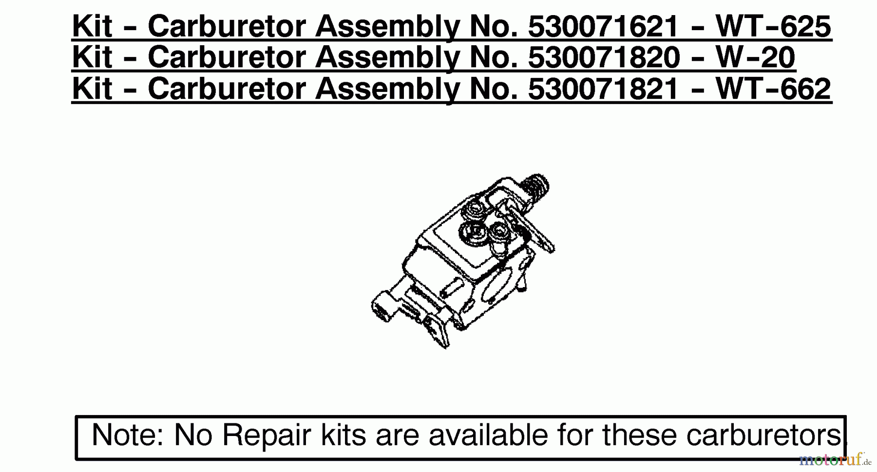 Poulan / Weed Eater Motorsägen 2250 (Type 6) - Poulan Woodmaster Chainsaw Kit - Carburetor Assembly 530071621/530071820/530071821