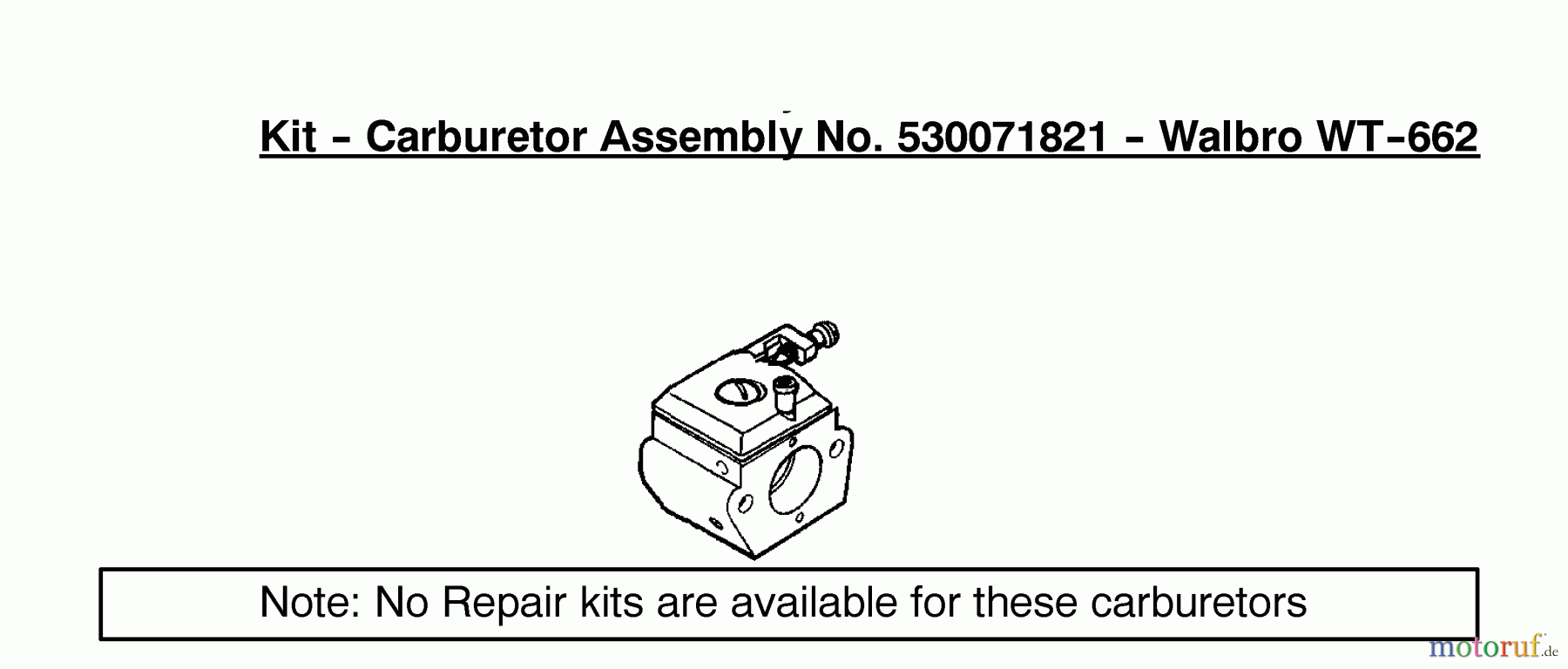 Poulan / Weed Eater Motorsägen 2550LE (Type 2) - Poulan Woodmaster Chainsaw Carburetor Assembly Kit (Walbro WT-662) 530071821