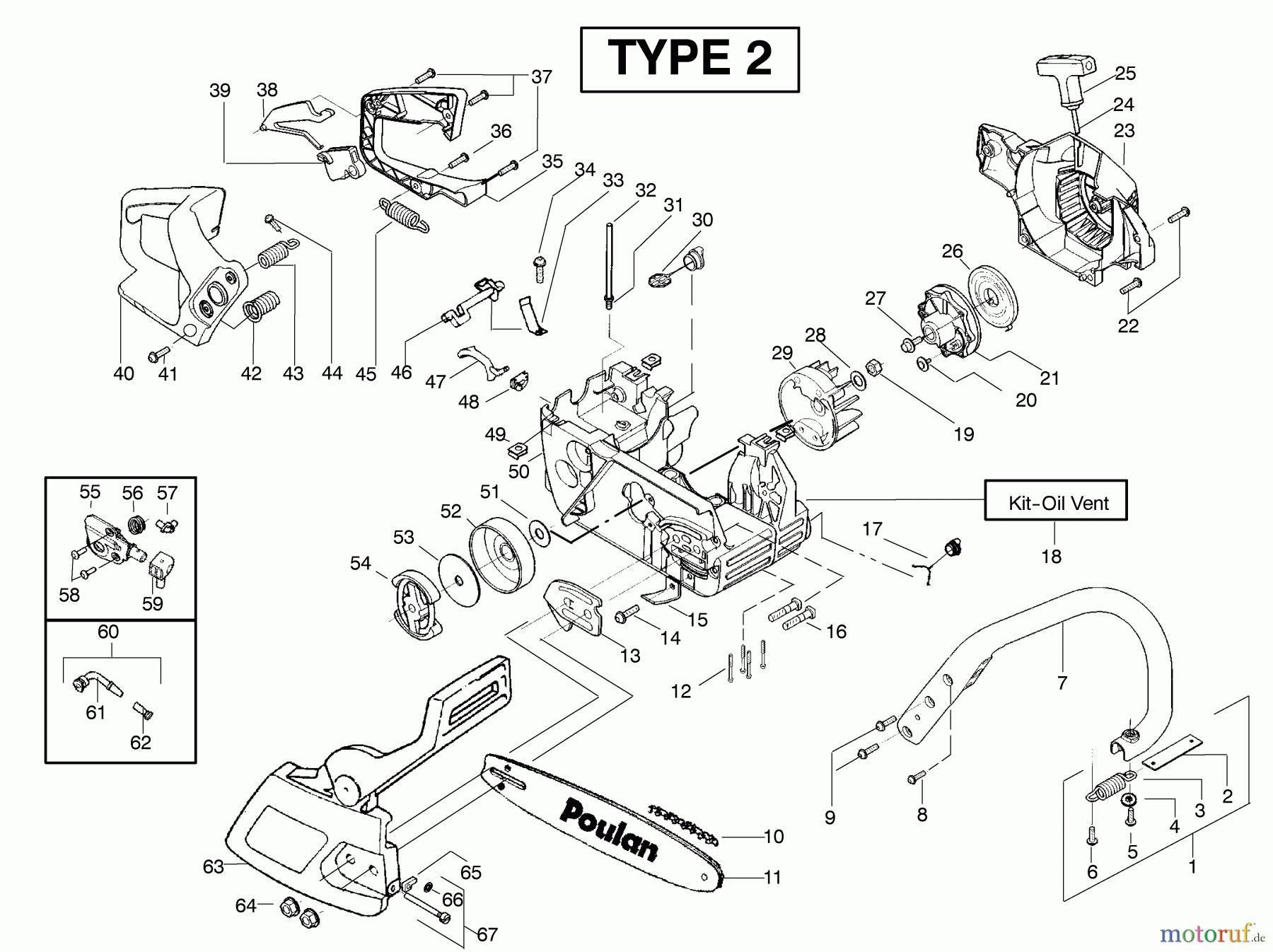 Poulan / Weed Eater Motorsägen 2550SE (Type 2) - Poulan Woodmaster Silver Edition Chainsaw Chassis & Handle Assembly Type 2