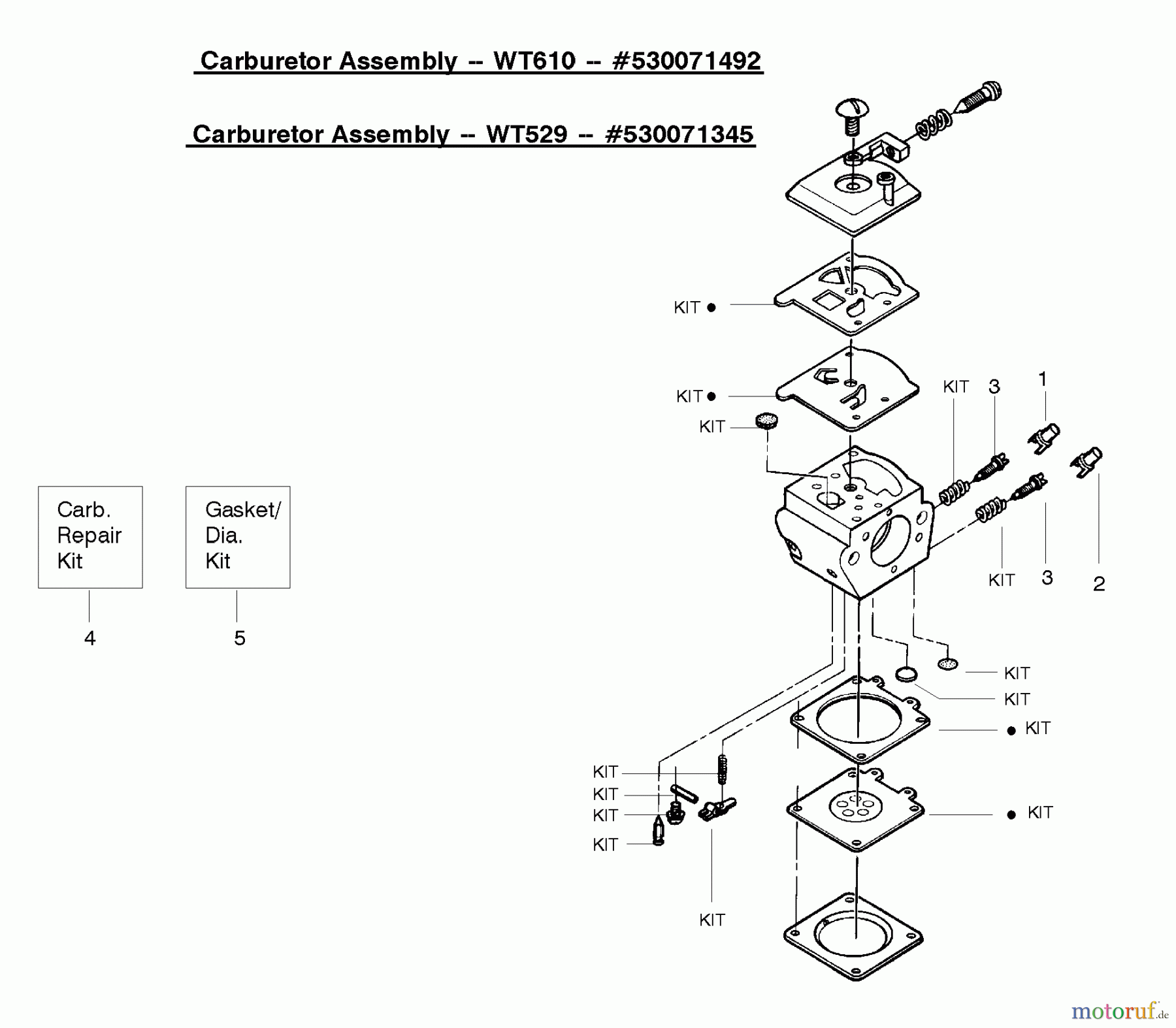 Poulan / Weed Eater Motorsägen 2775 (Type 1) - Poulan Chainsaw Carburetor Assembly - (WT610) 530071492 - (WT529) 530071345