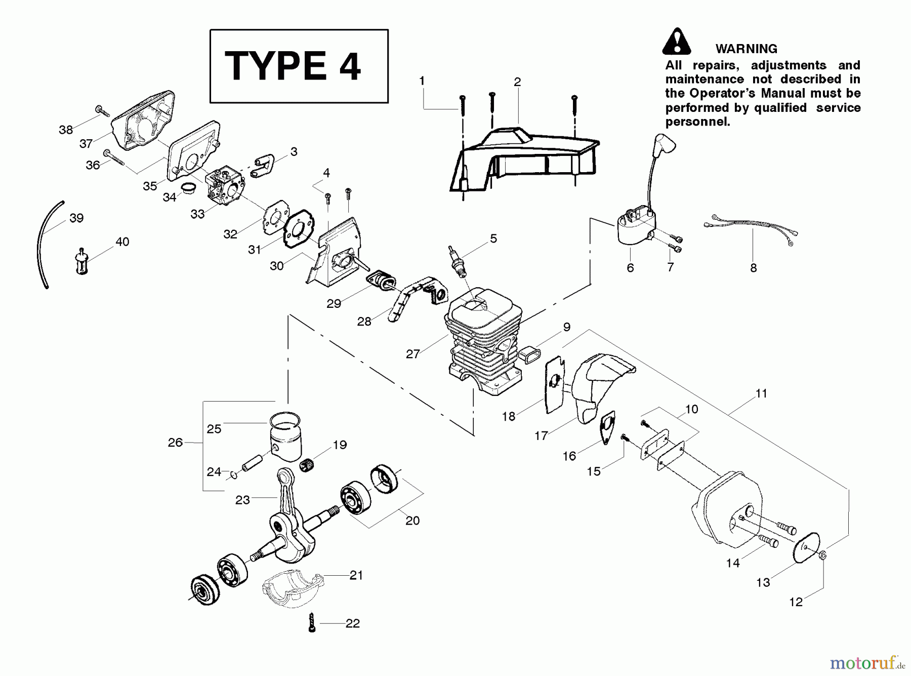 Poulan / Weed Eater Motorsägen 2775 (Type 4) - Poulan Chainsaw Engine Assembly Type 4