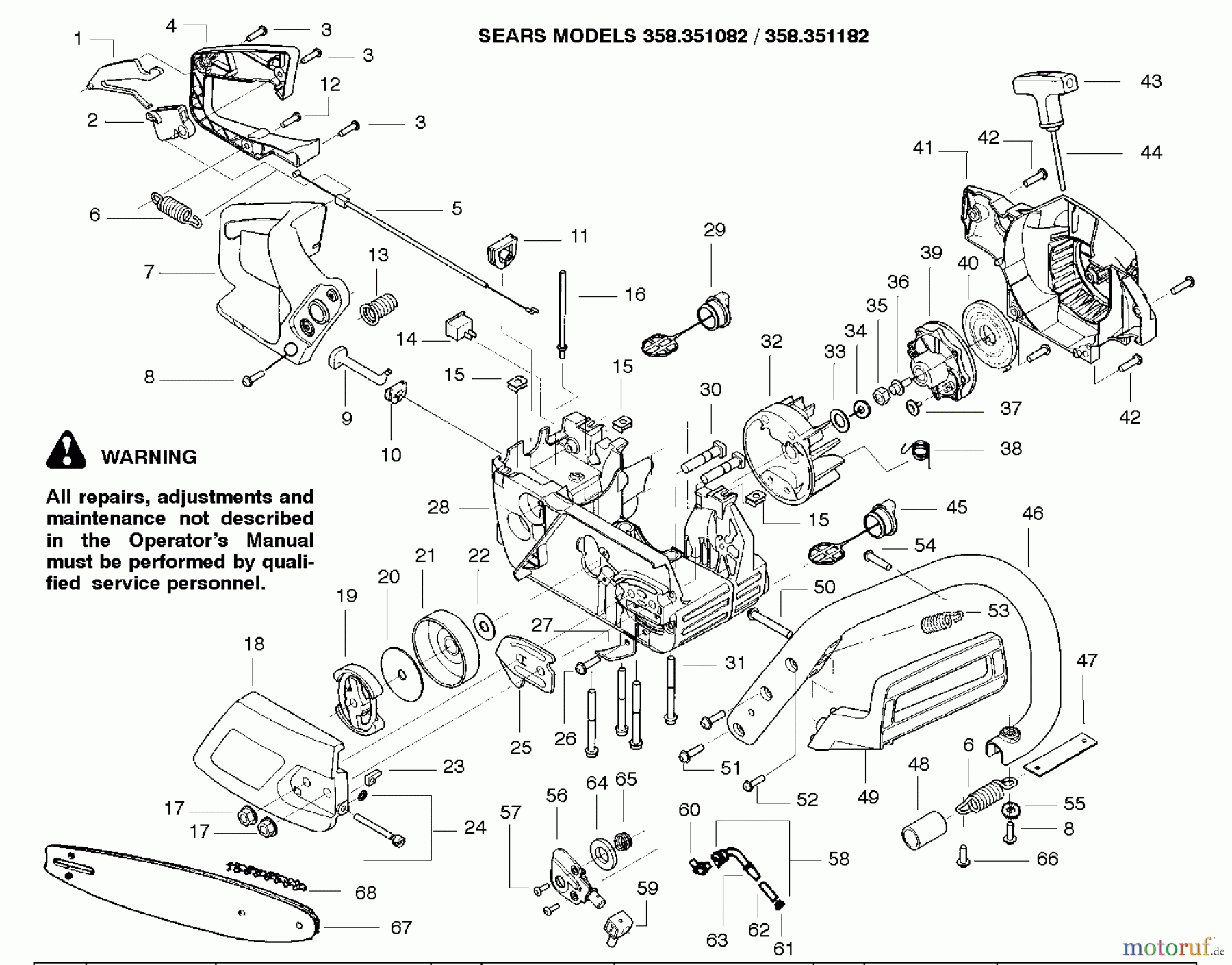 Poulan / Weed Eater Motorsägen 358.351082 - Poulan Pro Craftsman Chainsaw Repair Parts Handle and Controls