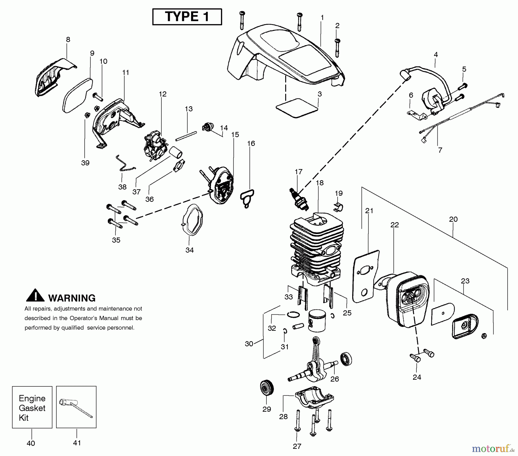 Poulan / Weed Eater Motorsägen P3314 (Type 1) - Poulan Chainsaw Engine Assembly Type 1