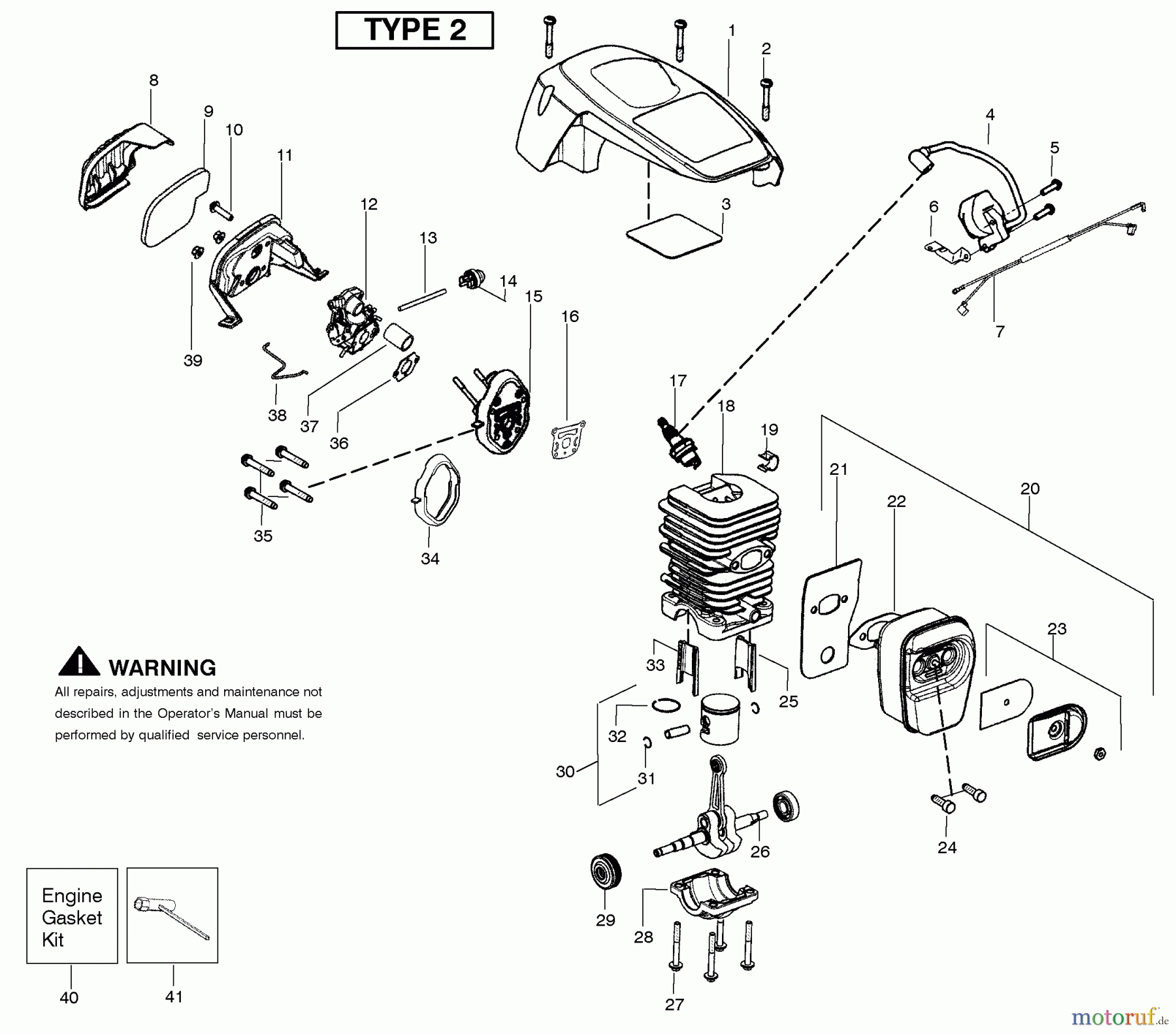 Poulan / Weed Eater Motorsägen P3314WS (Type 2) - Poulan Chainsaw Engine Assembly Type 2
