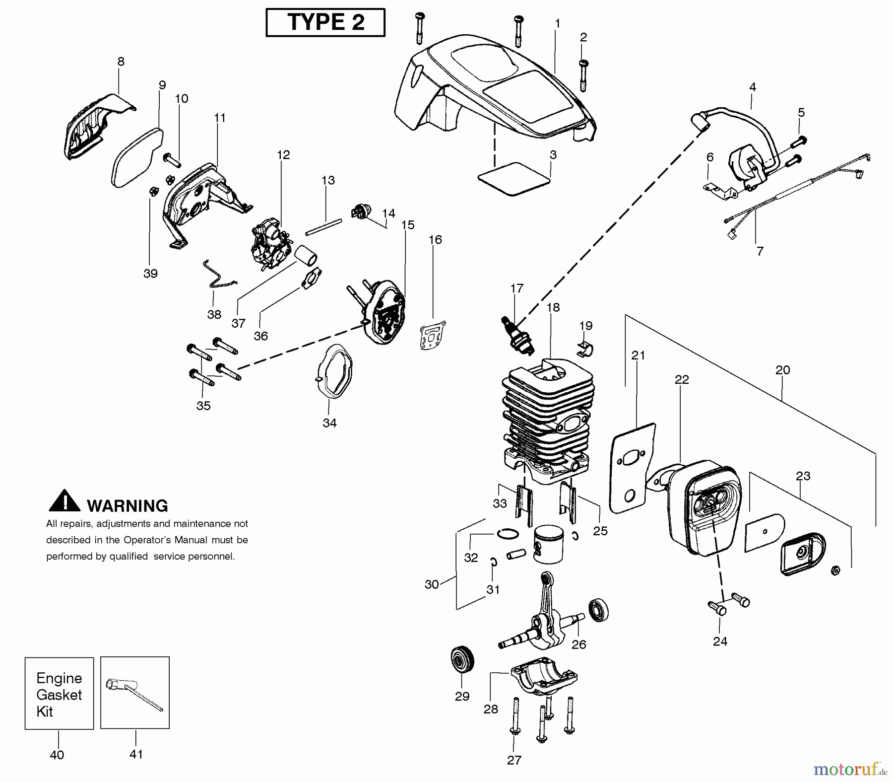 Poulan / Weed Eater Motorsägen P3314WSA (Type 2) - Poulan Chainsaw Engine Assembly Type 2