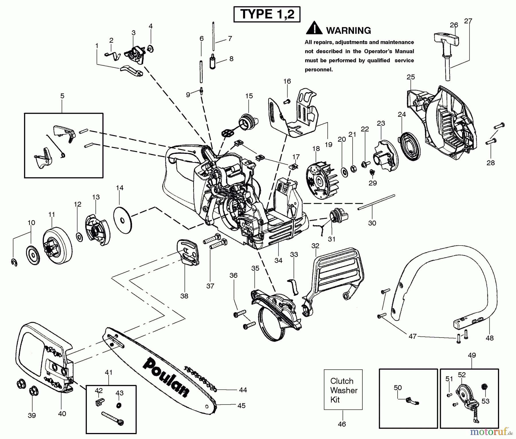 Poulan / Weed Eater Motorsägen P3314WSA (Type 2) - Poulan Chainsaw Handle, Chassis & Bar Assembly Type 1,2