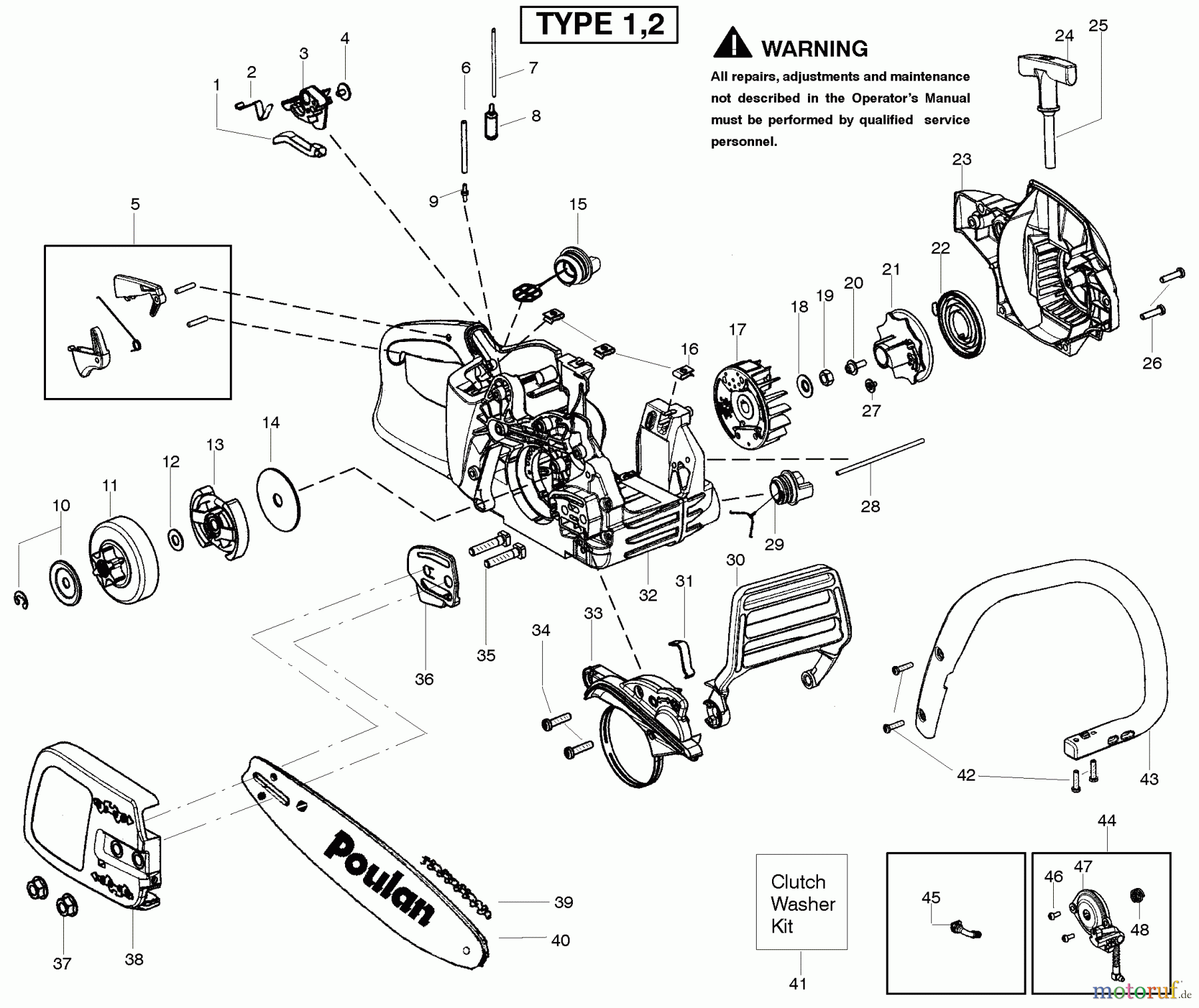 Poulan / Weed Eater Motorsägen P3816 (Type 1) - Poulan Chainsaw Handle Type 1,2
