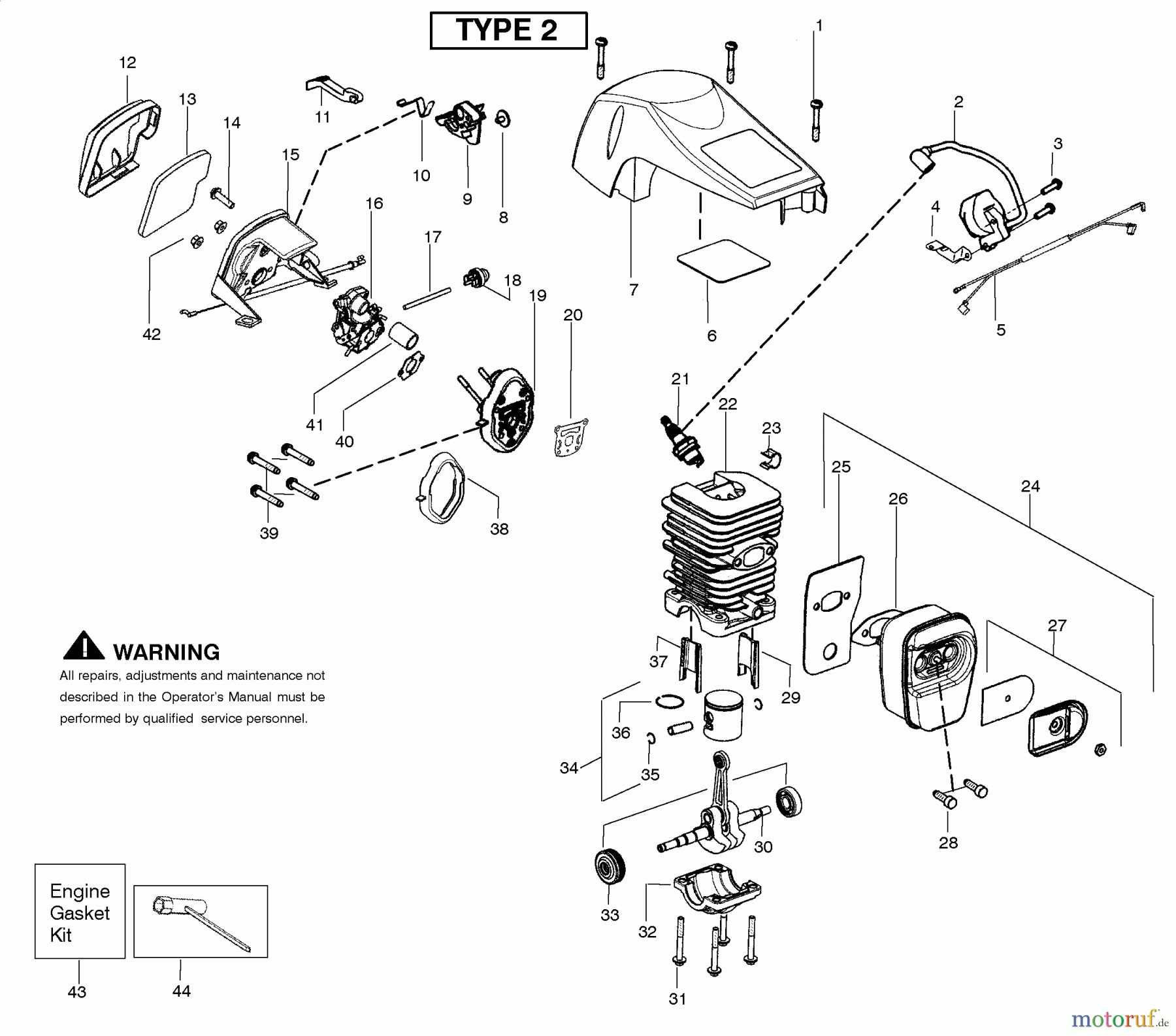 Poulan / Weed Eater Motorsägen P4018AV-BH (Type 2) - Poulan Chainsaw Engine Assembly Type 2