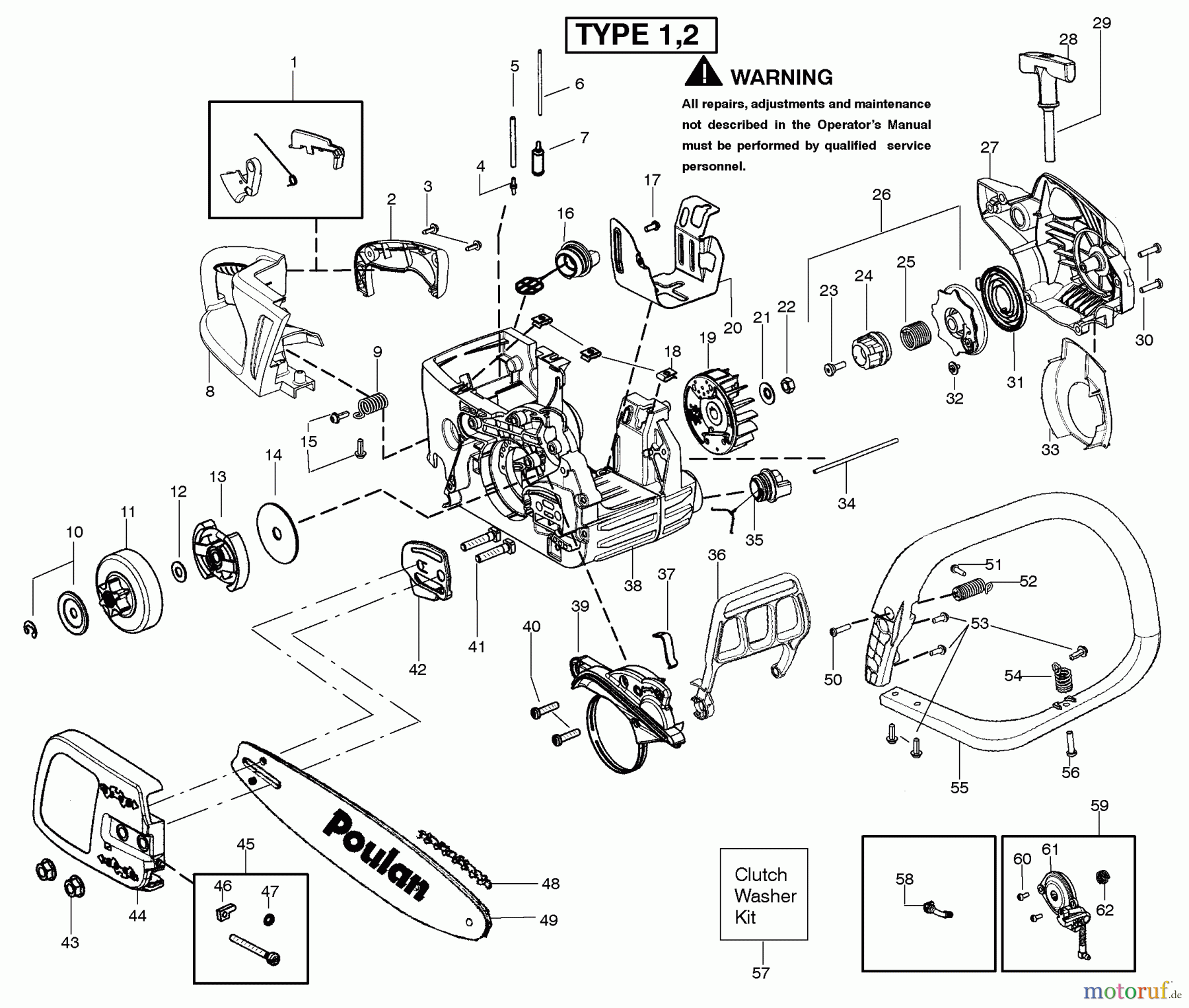 Poulan / Weed Eater Motorsägen P4018AV-BH (Type 2) - Poulan Chainsaw Handle, Chassis & Bar Assembly Type 1,2