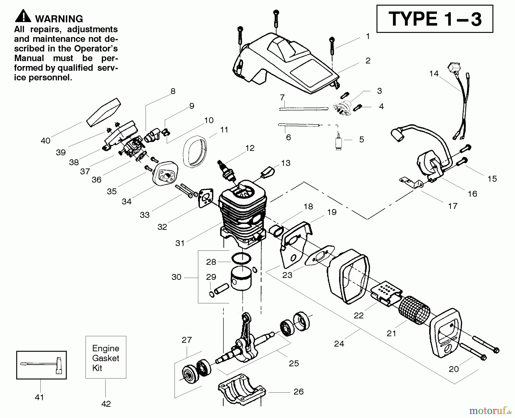 Poulan / Weed Eater Motorsägen PP220 (Type 1) - Poulan Pro Chainsaw Engine Type 1-3