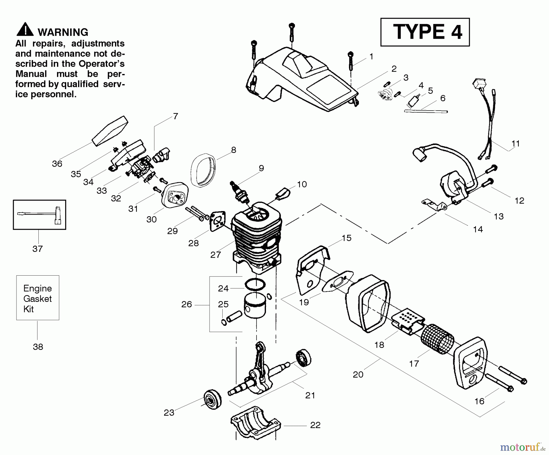 Poulan / Weed Eater Motorsägen PP220 (Type 4) - Poulan Pro Chainsaw Engine Type 4
