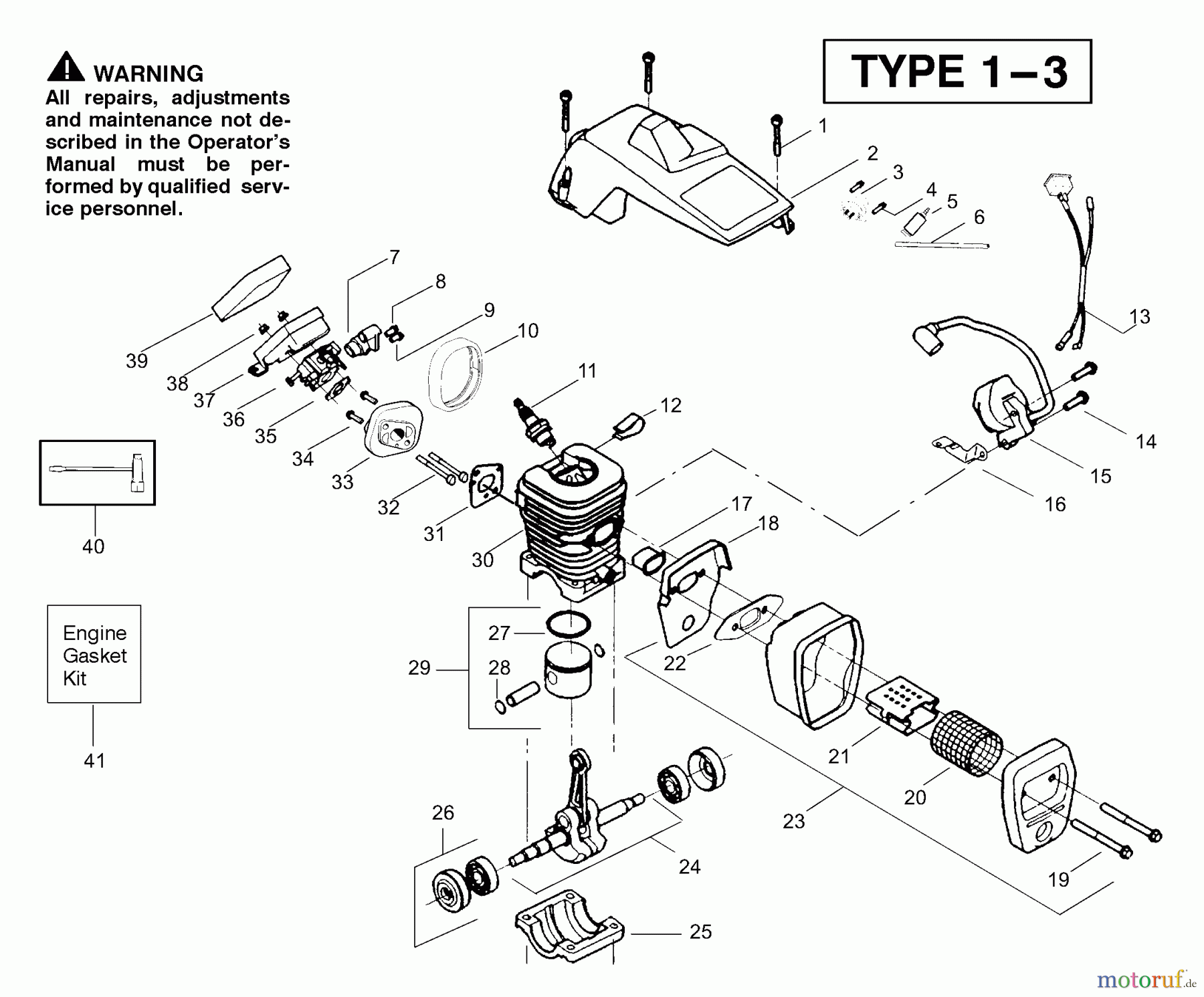 Poulan / Weed Eater Motorsägen PP221 (Type 1) - Poulan Pro Chainsaw Engine Assembly Type 1-3