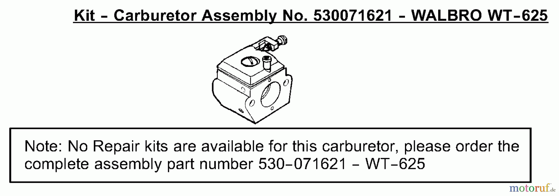 Poulan / Weed Eater Motorsägen PP221 (Type 2) - Poulan Pro Chainsaw Carburetor Assembly (Walbro WT625) 530071621