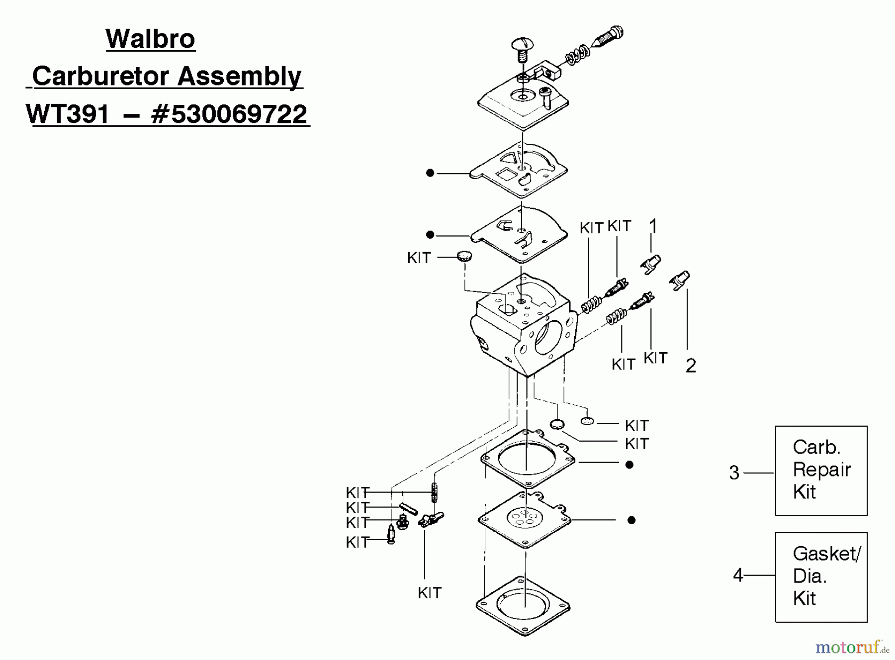 Poulan / Weed Eater Motorsägen PP221 (Type 3) - Poulan Pro Chainsaw Carburetor Assembly (WT391) 530069722