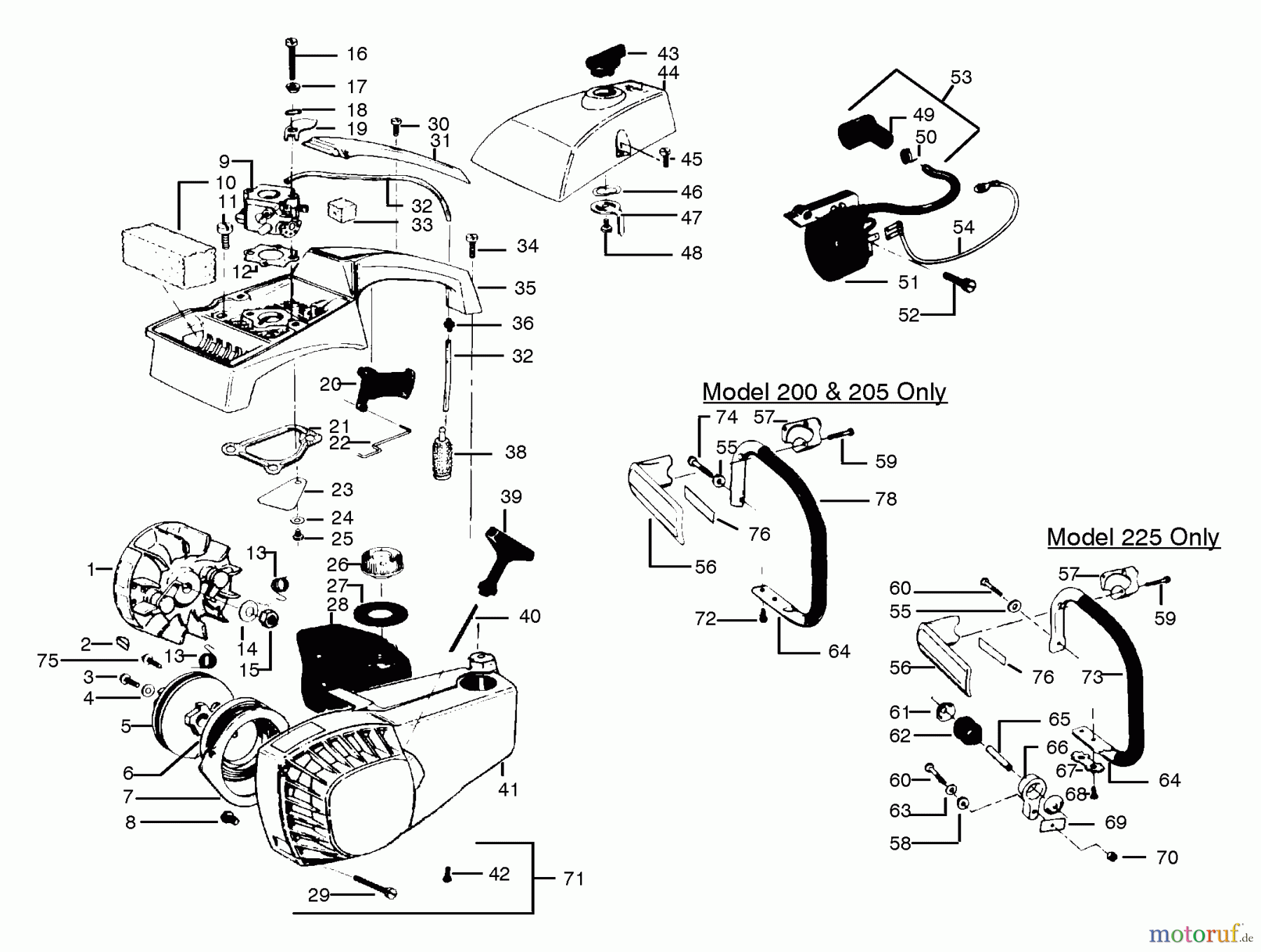 Poulan / Weed Eater Motorsägen PP200 - Poulan Pro Chainsaw Handle, Flywheel & Fan Housing Assembly