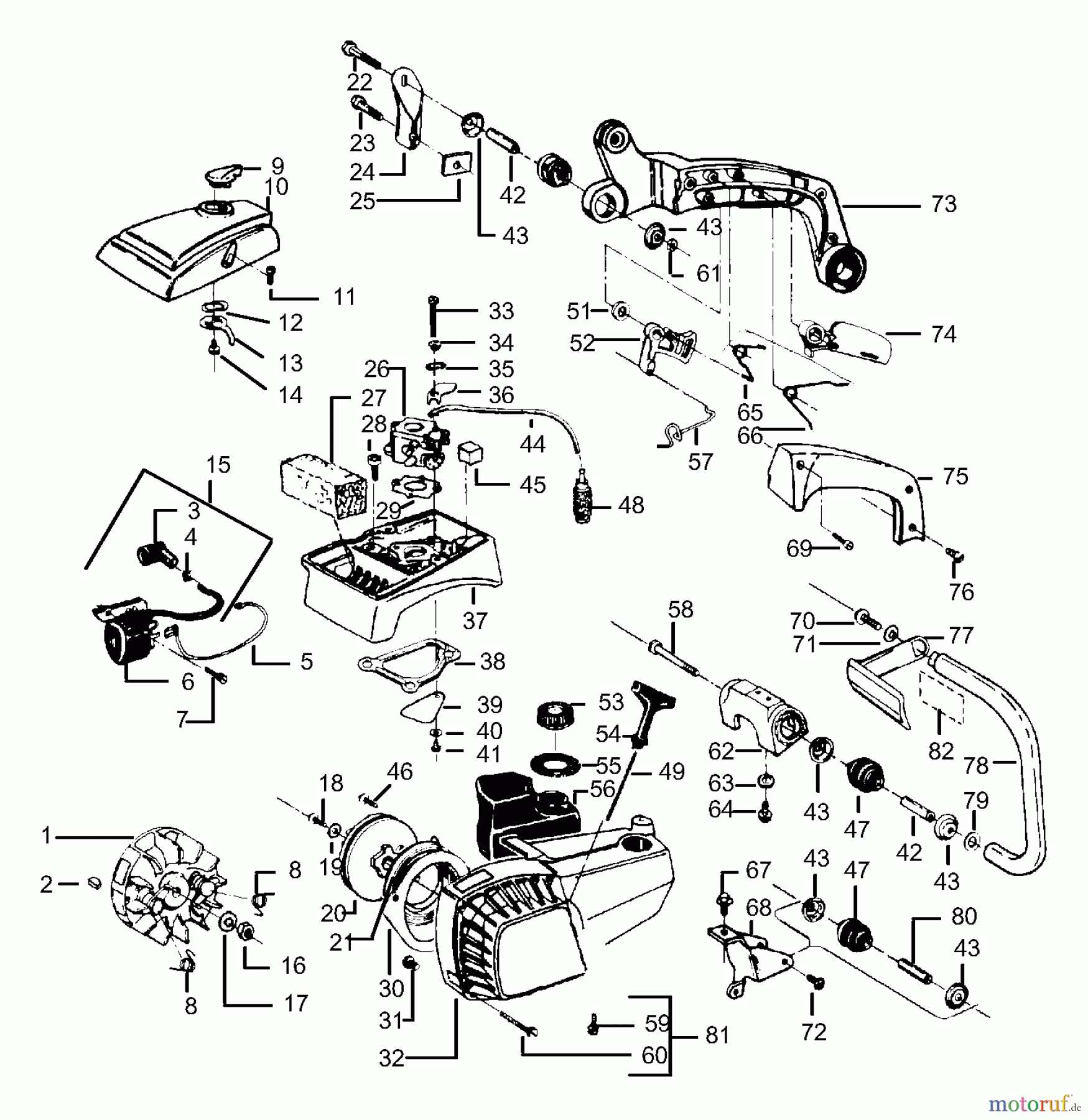 Poulan / Weed Eater Motorsägen PP235 - Poulan Pro Chainsaw Handle, Flywheel & Fan Housing Assembly