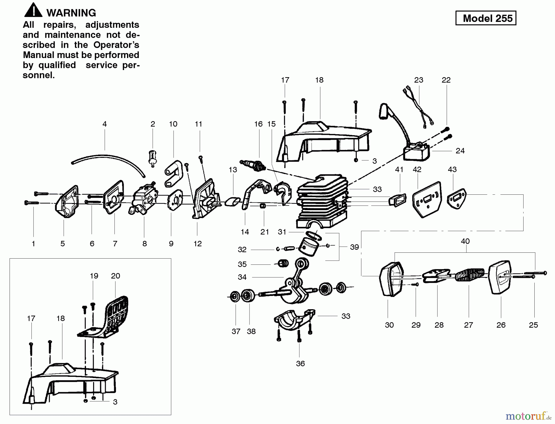 Poulan / Weed Eater Motorsägen PP255 - Poulan Pro Chainsaw Engine 225