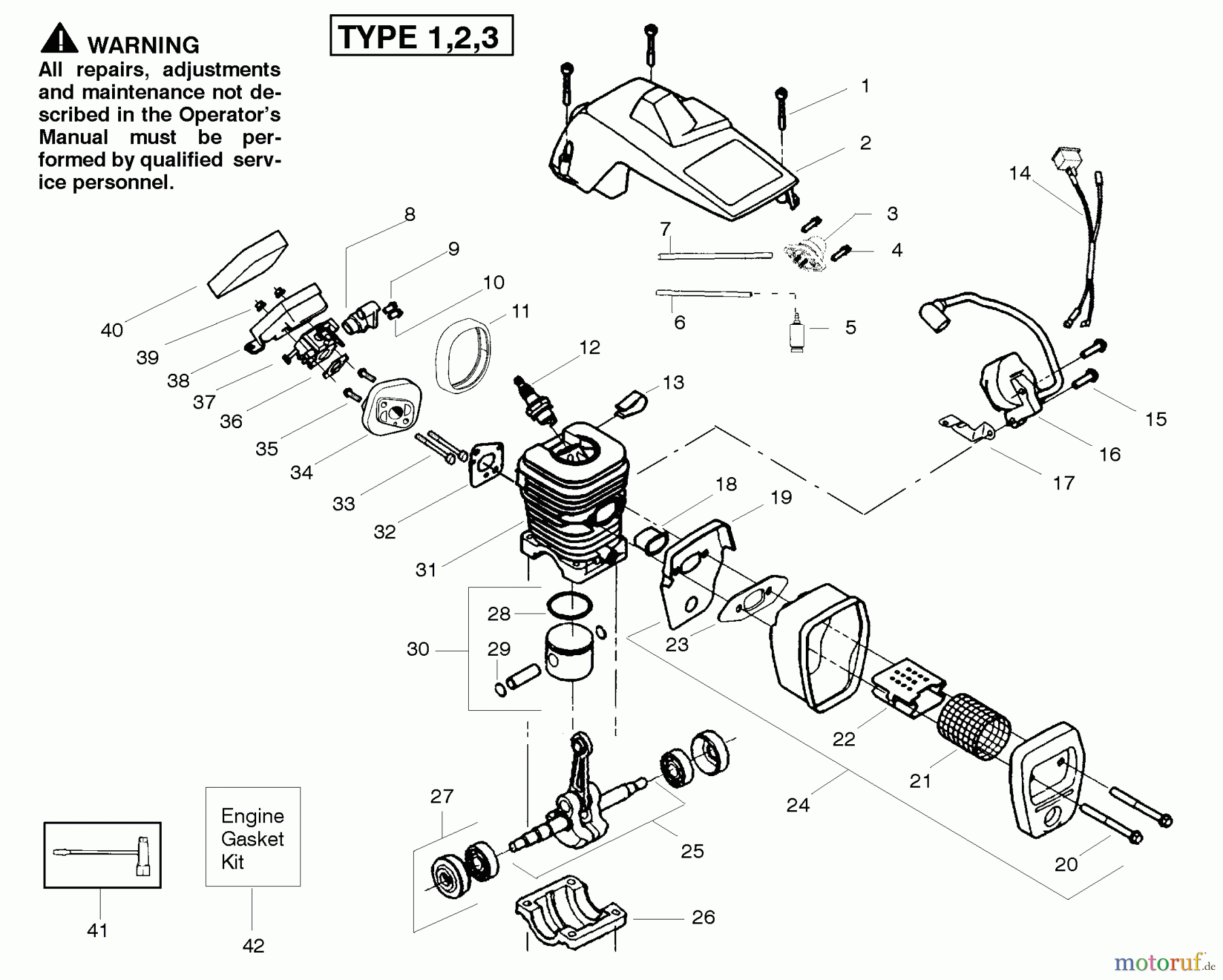 Poulan / Weed Eater Motorsägen PP260 (Type 1) - Poulan Pro Chainsaw Engine Type 1,2,3