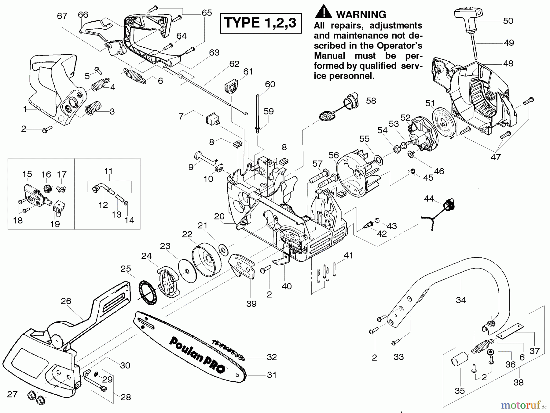 Poulan / Weed Eater Motorsägen PP260 (Type 1) - Poulan Pro Chainsaw Starter Type 1,2,3
