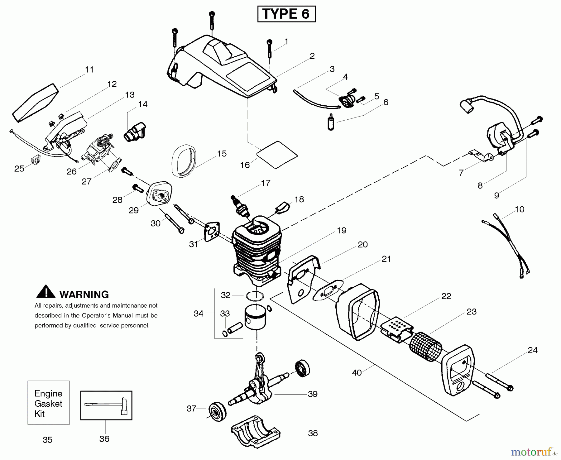 Poulan / Weed Eater Motorsägen PP260 (Type 6) - Poulan Pro Chainsaw Engine Type 6