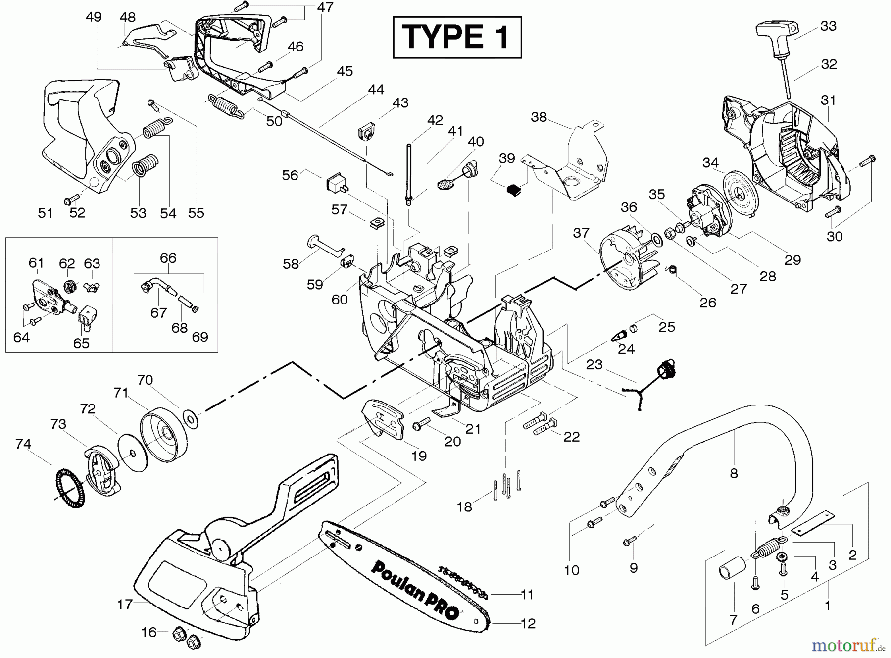 Poulan / Weed Eater Motorsägen PP260LE (Type 1) - Poulan Pro Chainsaw Starter Type 1