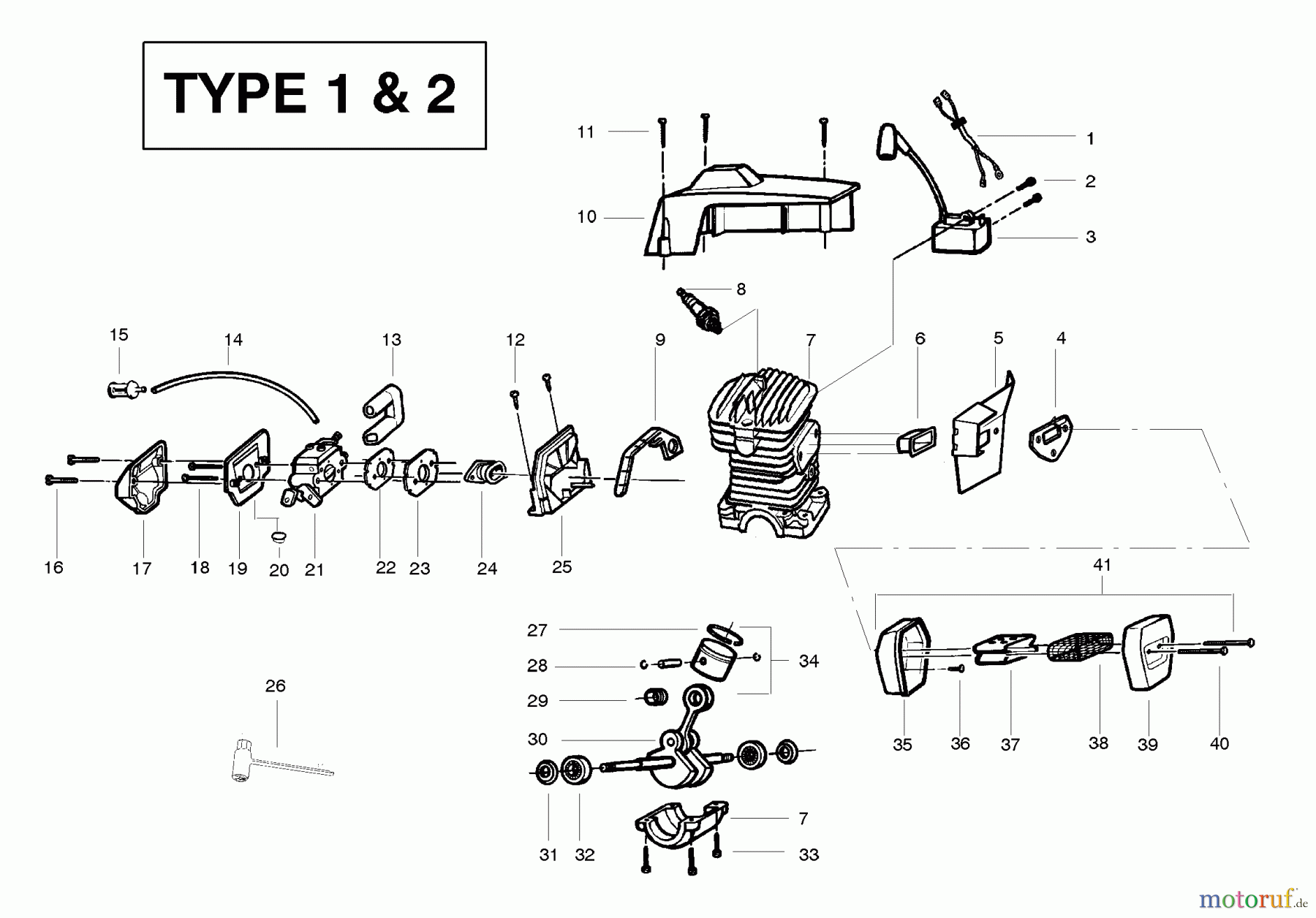 Poulan / Weed Eater Motorsägen PP295 (Type 1) - Poulan Pro Chainsaw Engine Assembly Type 1 & 2