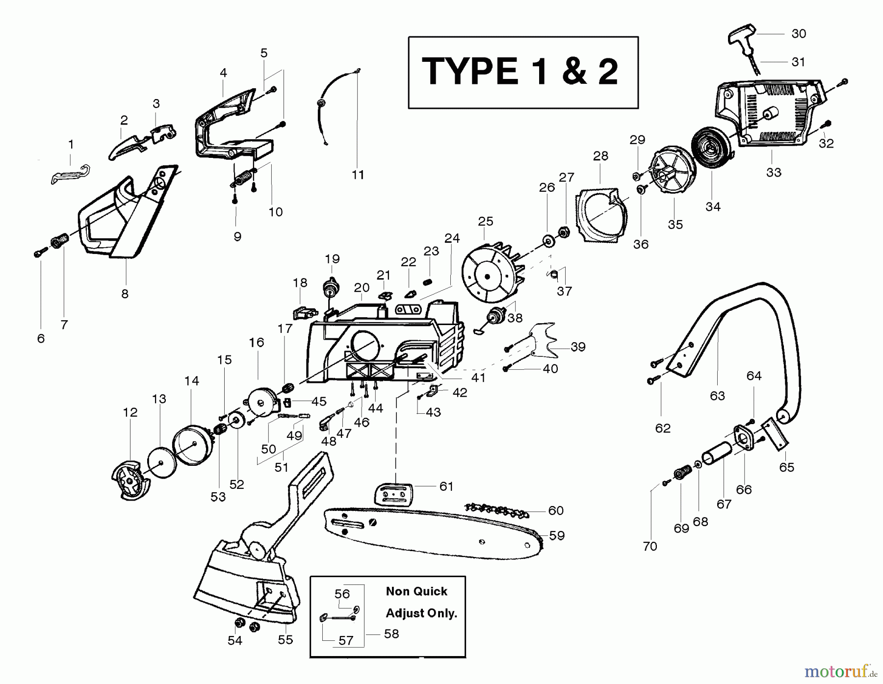 Poulan / Weed Eater Motorsägen PP295 (Type 2) - Poulan Pro Chainsaw Handle, Chassis & Bar Assembly Type 1 & 2