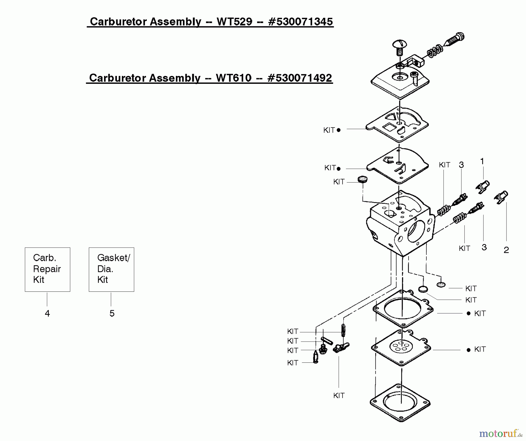 Poulan / Weed Eater Motorsägen PP295 (Type 1) - Poulan Pro Chainsaw Carburetor Assembly - (WT529) 530071345 (WT610) 5300714927