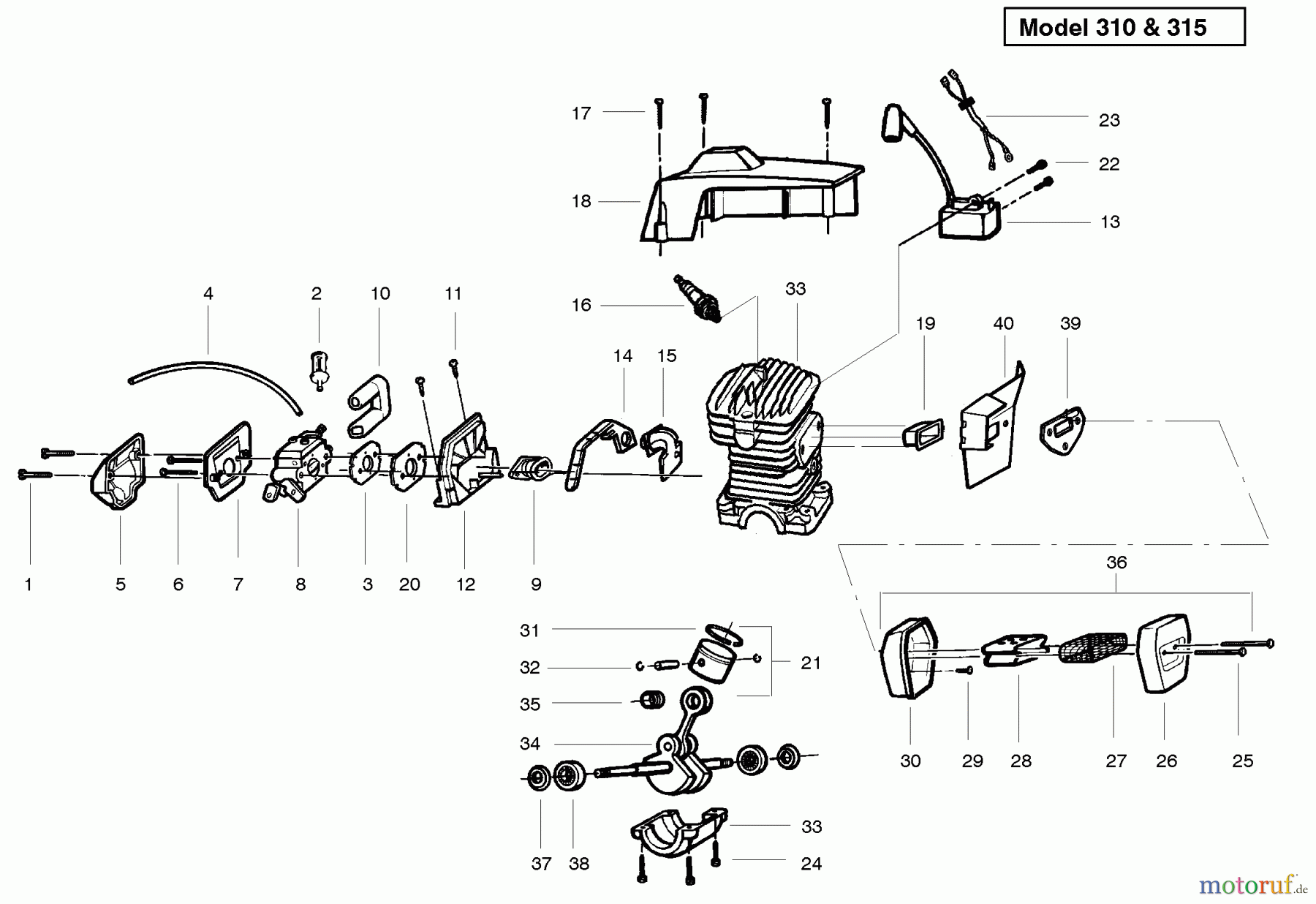 Poulan / Weed Eater Motorsägen PP315 - Poulan Pro Chainsaw Engine 310, 315
