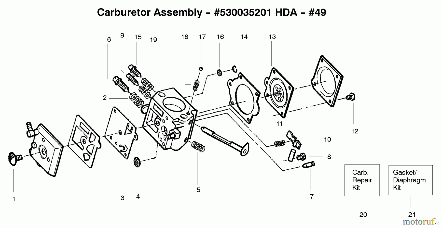 Poulan / Weed Eater Motorsägen PP365 - Poulan Pro Chainsaw Carburetor HDA #49