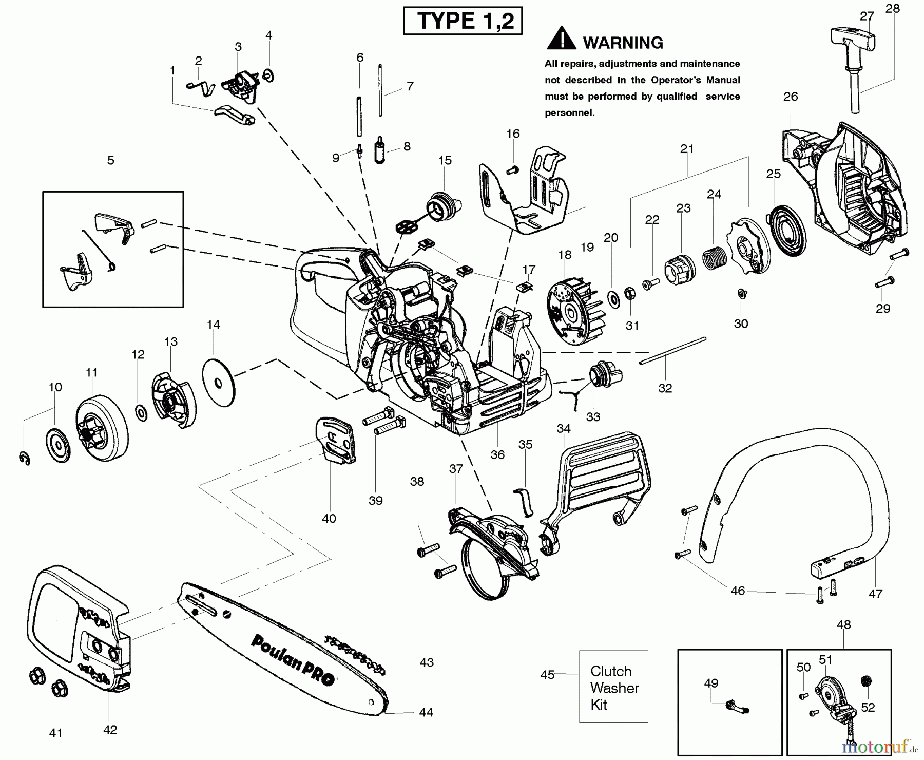 Poulan / Weed Eater Motorsägen PP3816 (Type 1) - Poulan Pro Chainsaw Starter Type 1-2