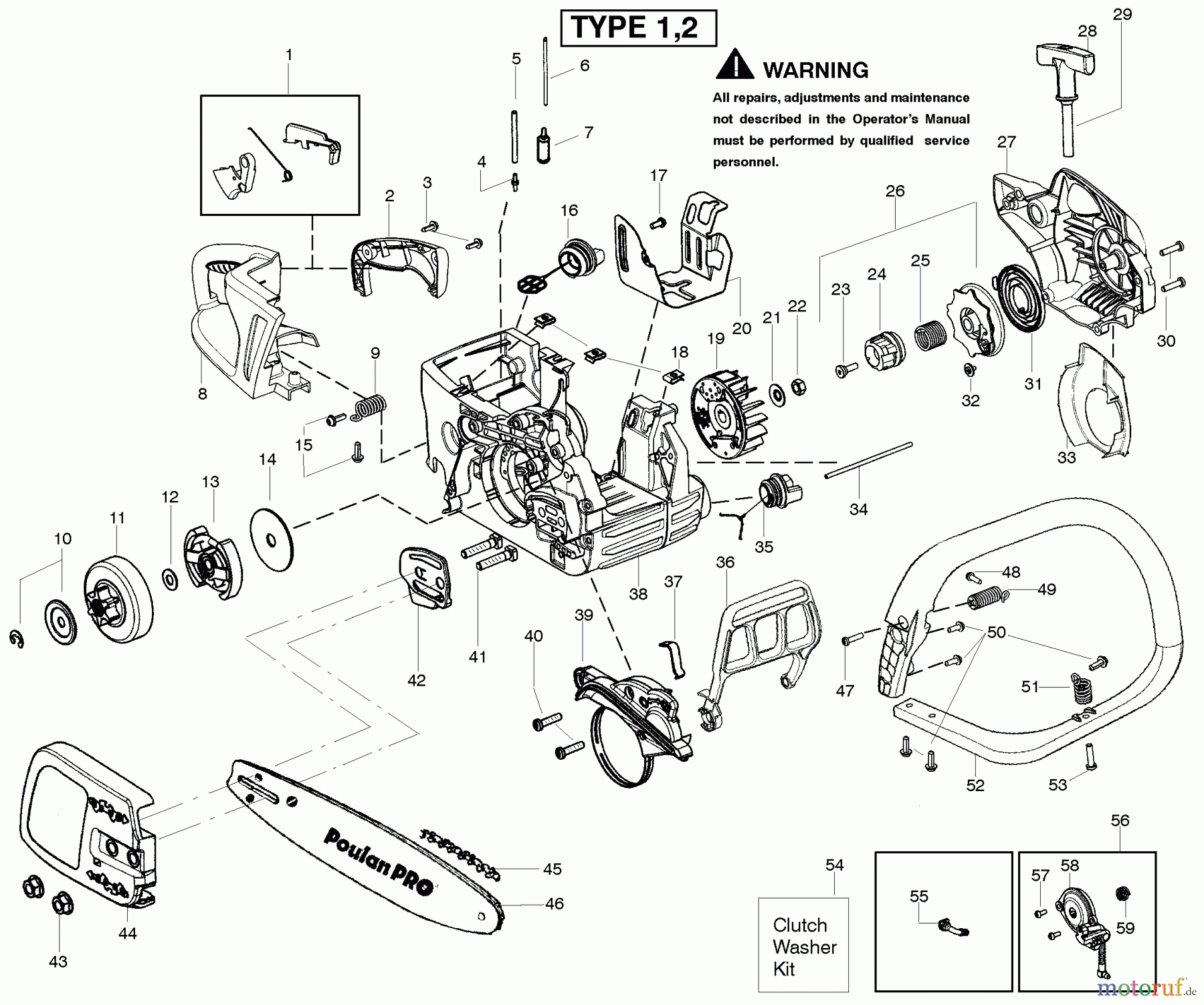 Poulan / Weed Eater Motorsägen PP3816AV (Type 1) - Poulan Pro Chainsaw Starter Type 1-2