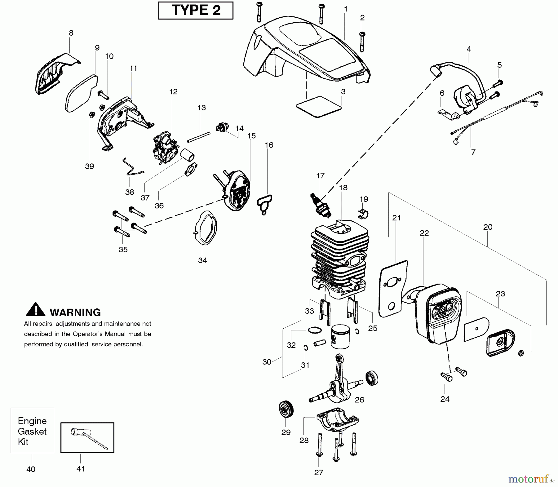 Poulan / Weed Eater Motorsägen PP4218 (Type 2) - Poulan Pro Chainsaw Engine Type 2