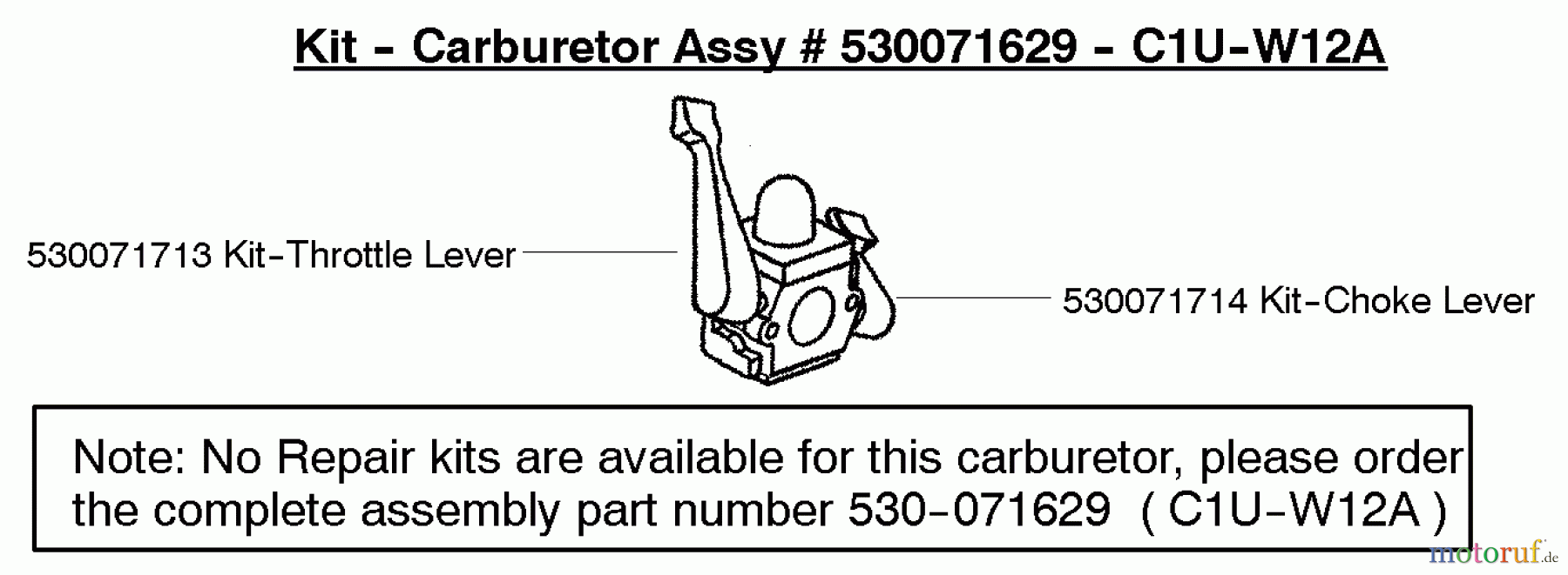 Poulan / Weed Eater Bläser / Sauger / Häcksler / Mulchgeräte FL1500 (Type 7) - Weed Eater Featherlite Blower Carburetor Assembly (C1U-W12A) P/N 530071629