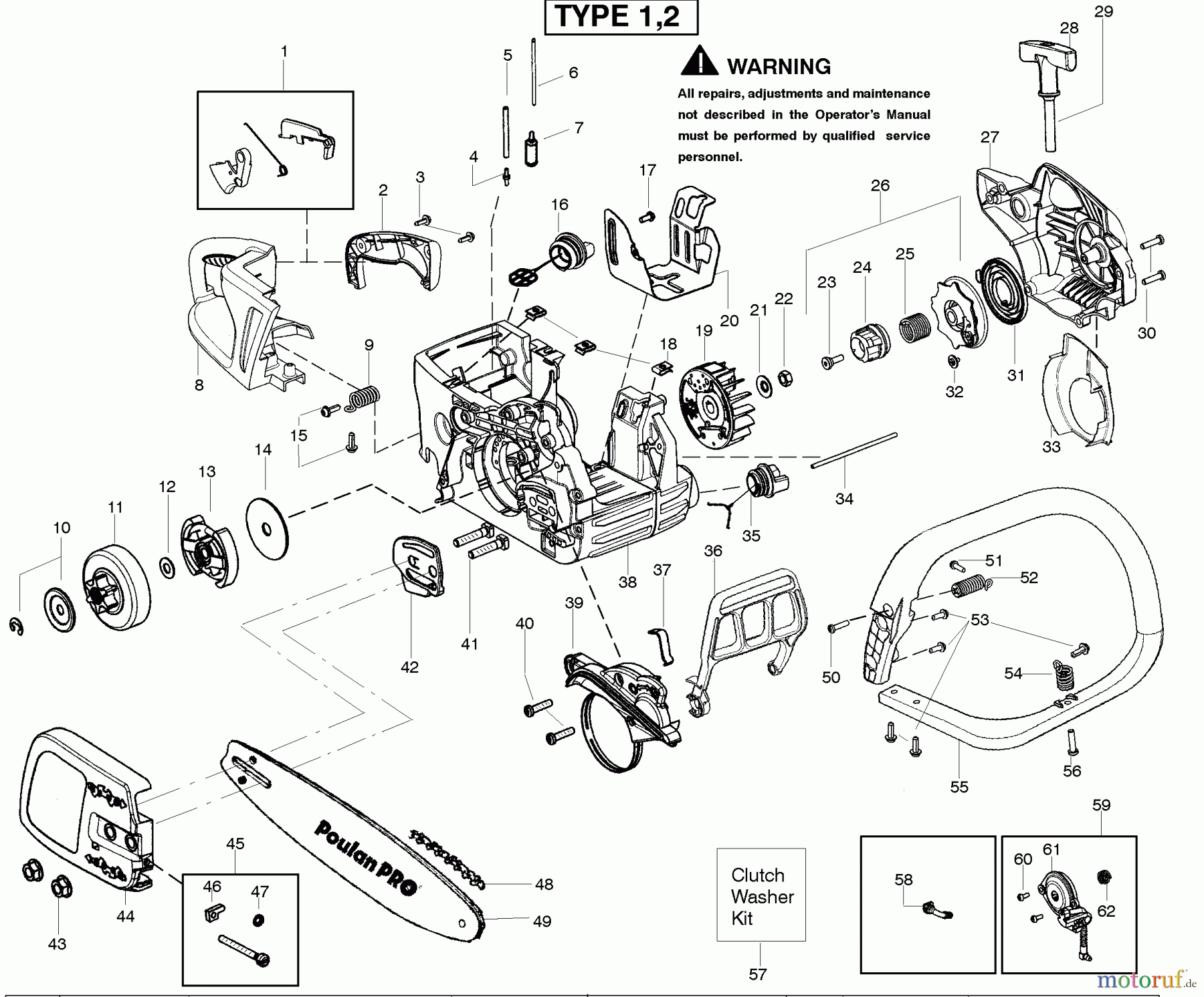 Poulan / Weed Eater Motorsägen PP4218AVHD (Type 1) - Poulan Pro Chainsaw Starter Type 1-2