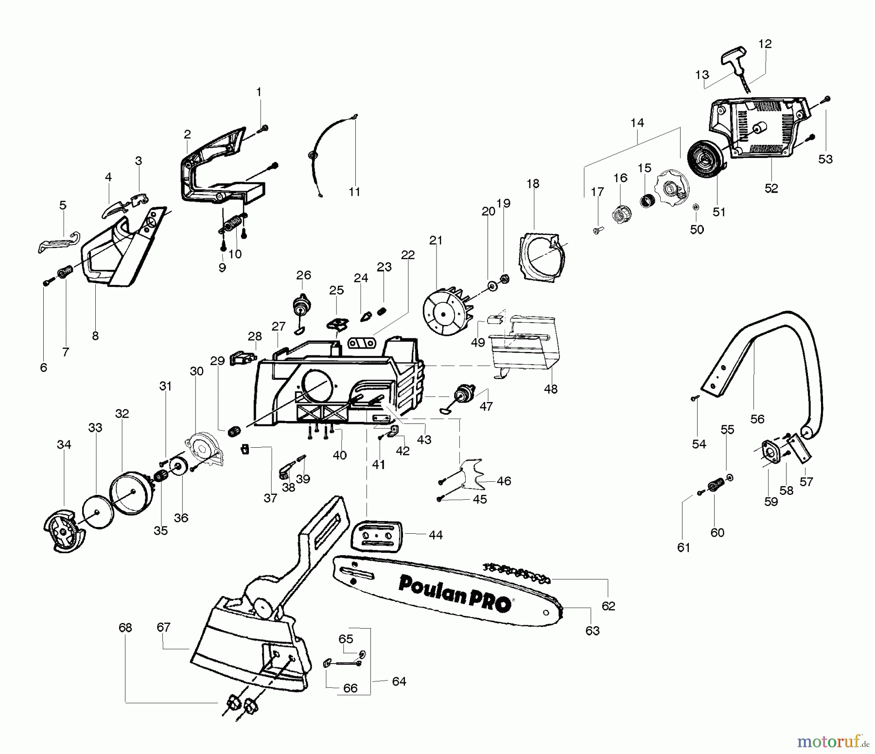 Poulan / Weed Eater Motorsägen PP4620AVHD - Poulan Pro Chainsaw Handle, Chassis & Bar Assembly