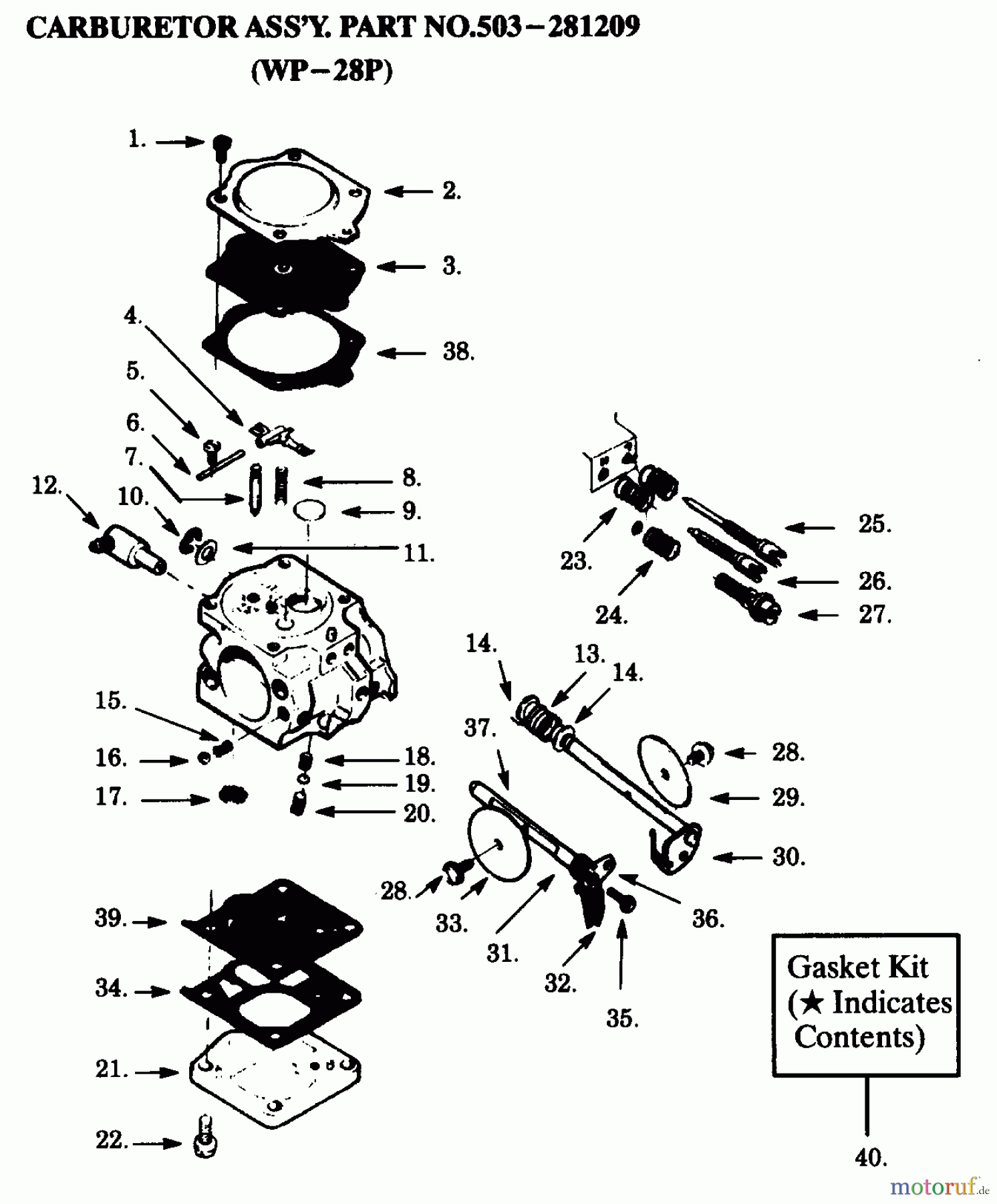 Poulan / Weed Eater Motorsägen PP425 - Poulan Pro Chainsaw CARBURETOR WP-28P