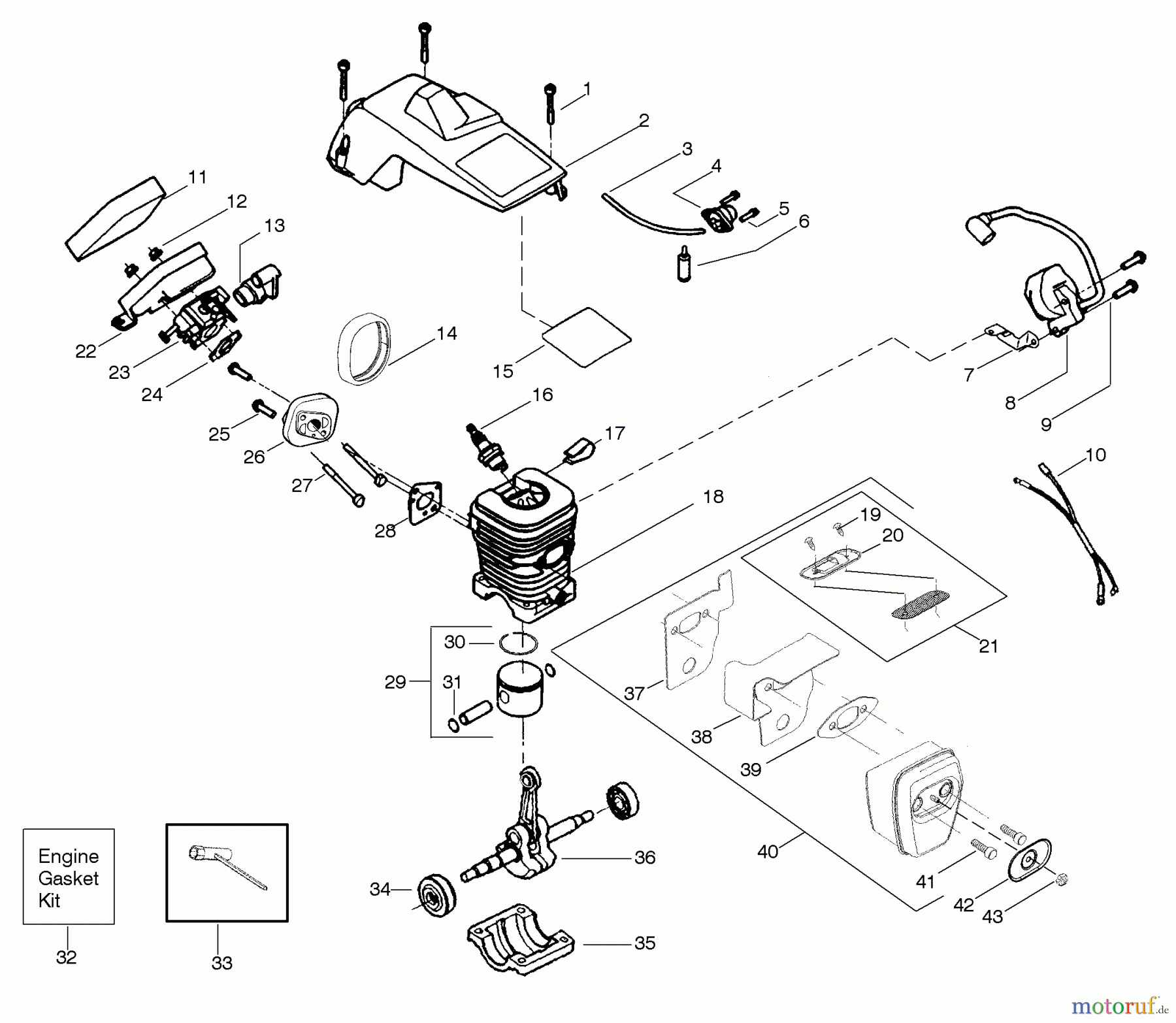 Poulan / Weed Eater Motorsägen PPB1634LE - Poulan Pro Chainsaw Engine Assembly