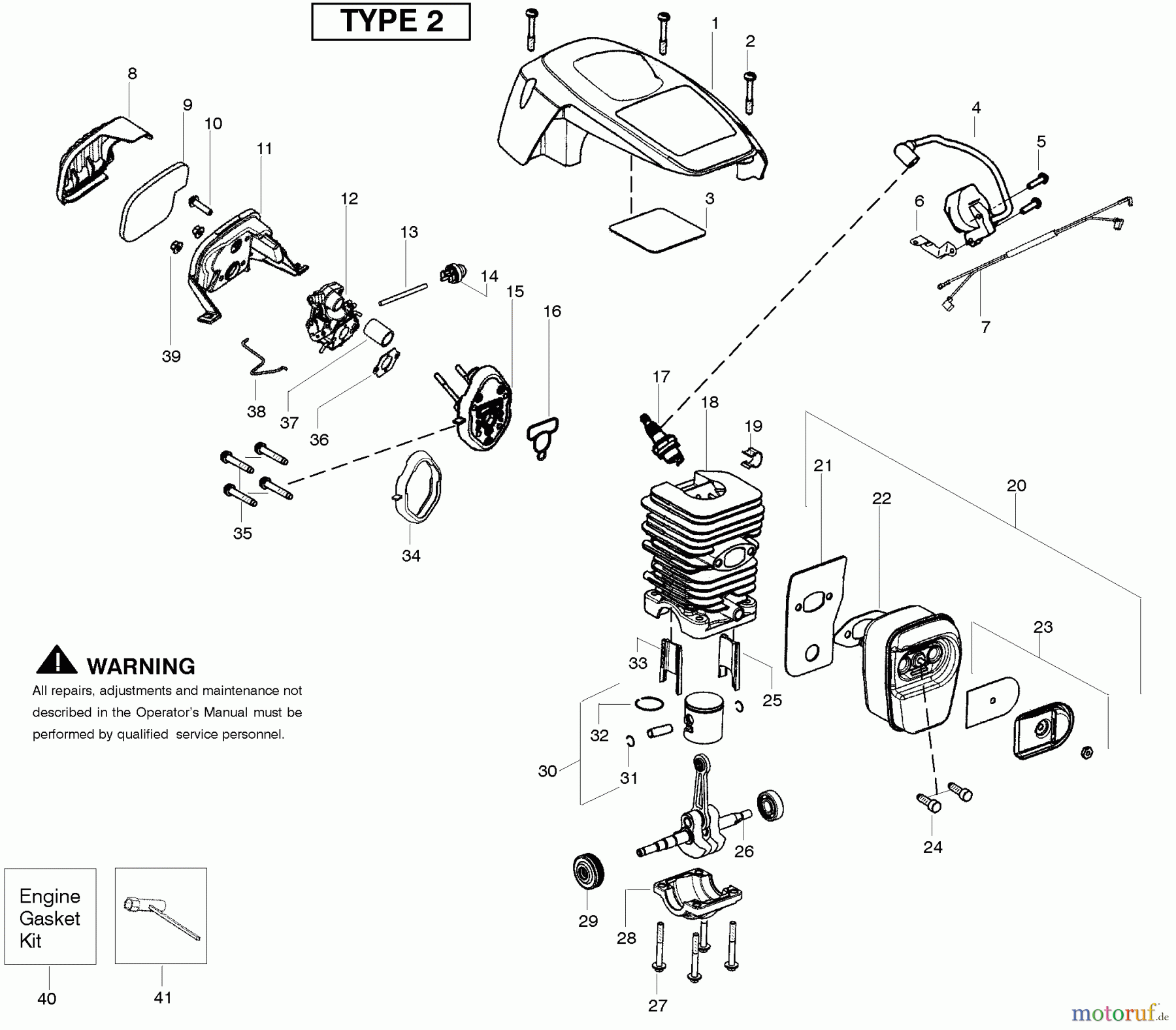 Poulan / Weed Eater Motorsägen PPB4018 (Type 2) - Poulan Pro Chainsaw Engine Type 2